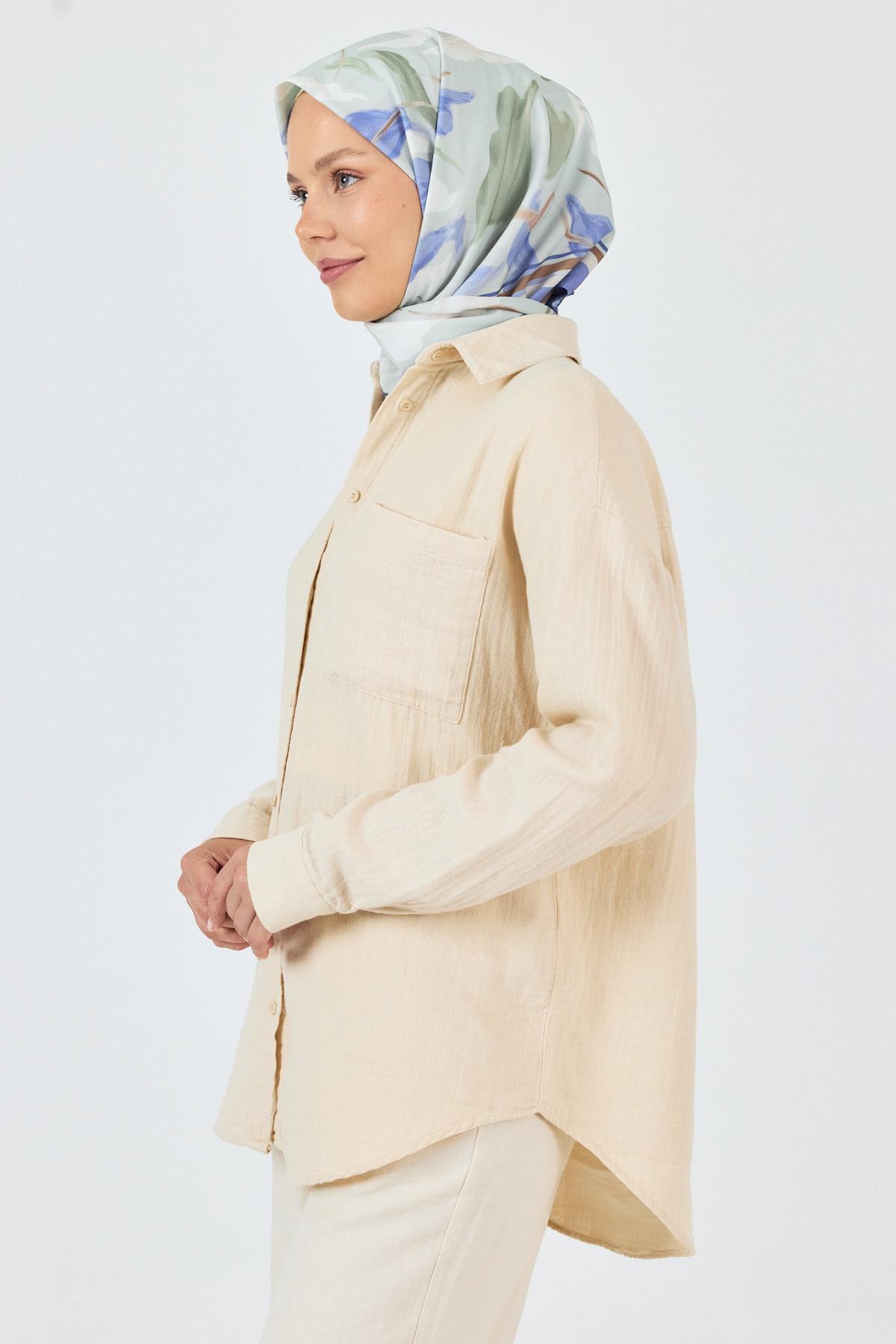 Mavi Yaprak Desenli Eşarp 3004 - 1