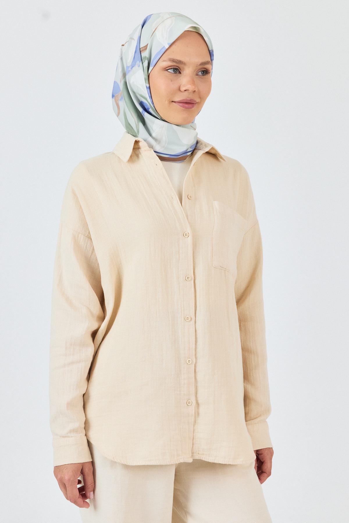 Mavi Yaprak Desenli Eşarp 3004 - 2