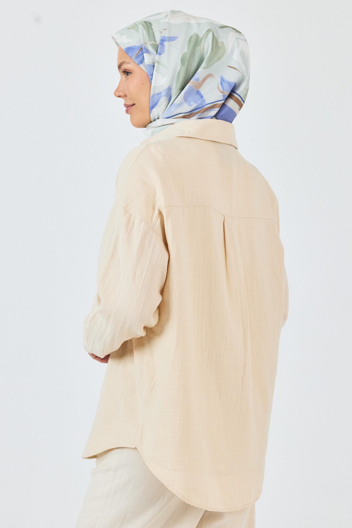 Mavi Yaprak Desenli Eşarp 3004 - 4