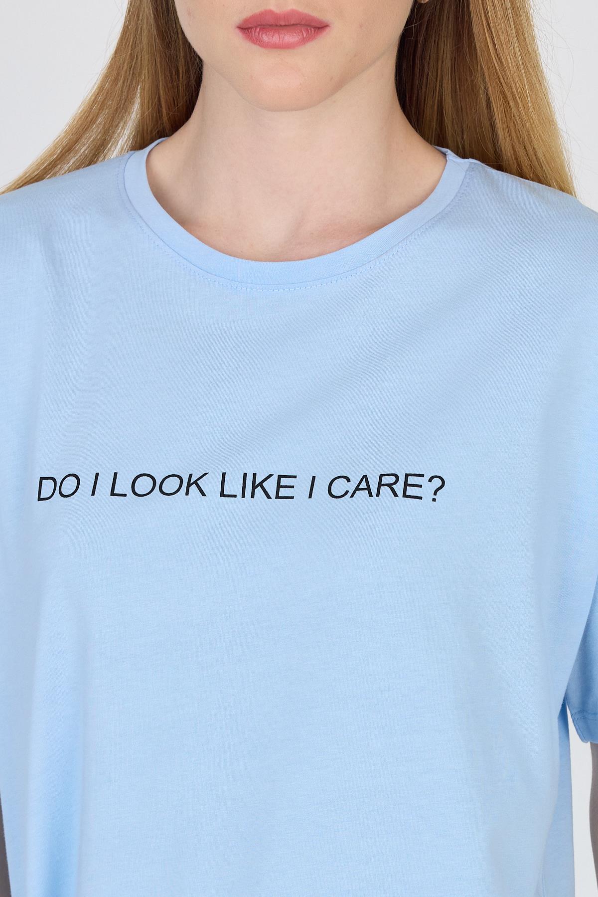 Mavi Yazı Baskılı %100 Pamuk Oversize Tişört 2150-5M - RAYS