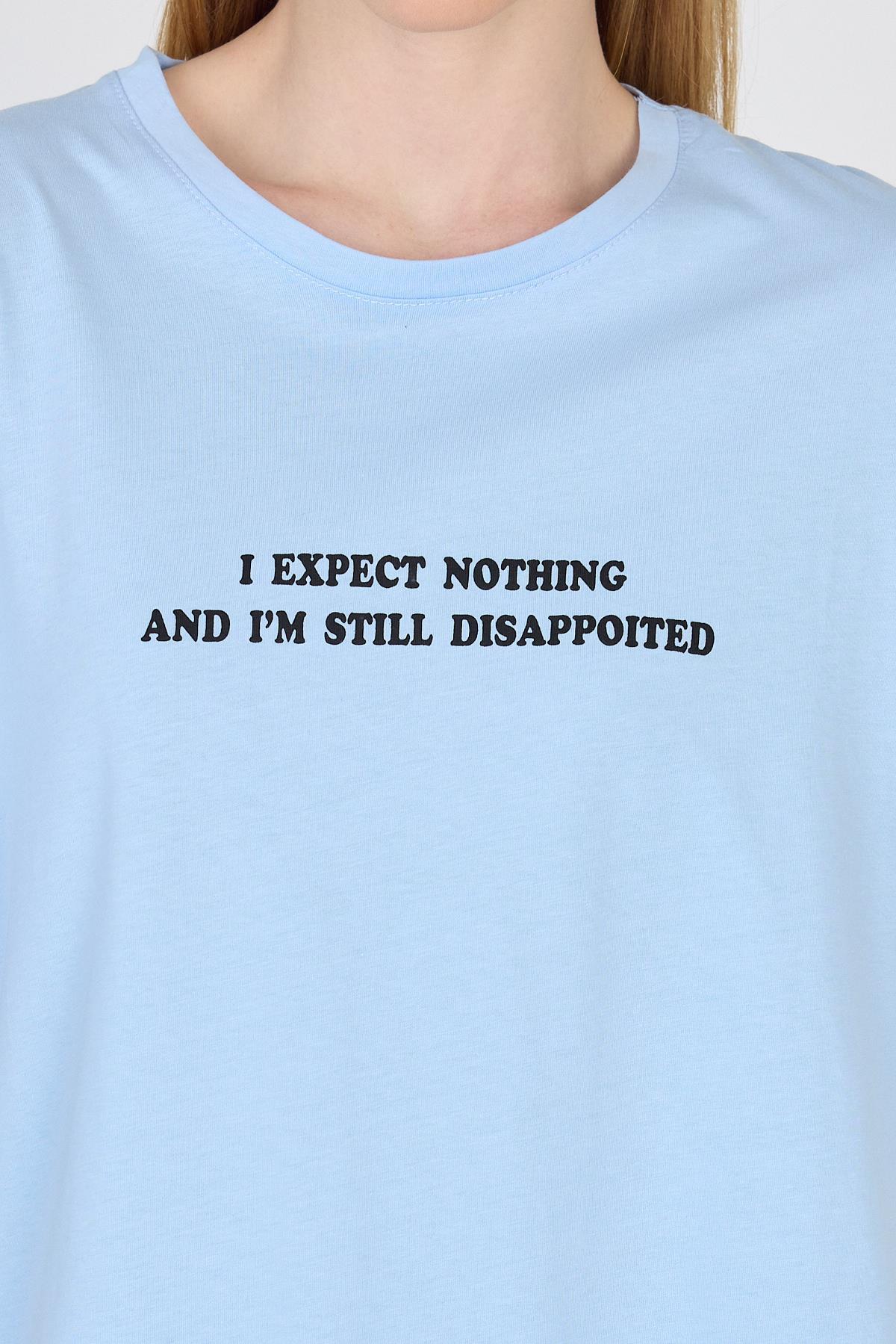 Mavi Yazı Baskılı %100 Pamuk Oversize Tişört 2150-8M - 4