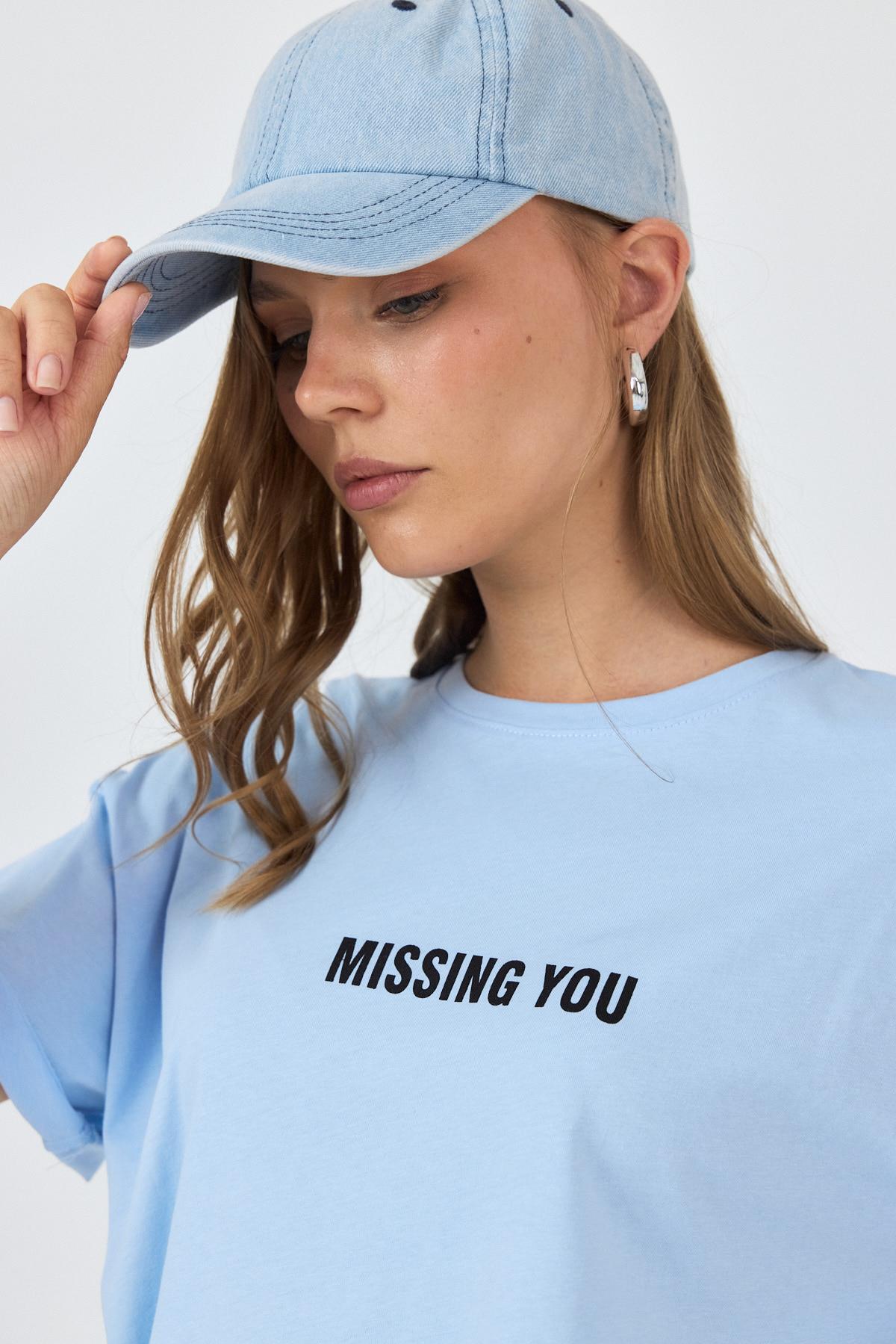 Mavi Yazı Baskılı Pamuklu Oversize Tişört 2150-6M - 4