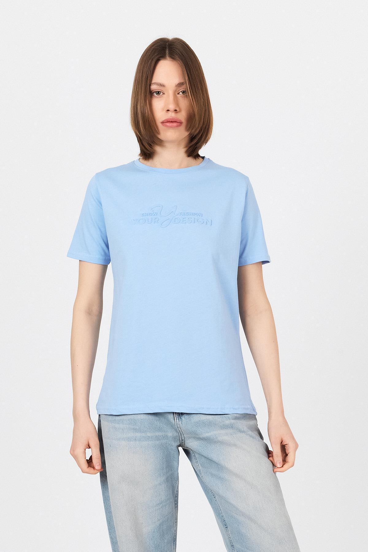 Mavi Yazı Kabartmalı Tişört 25223 - RAYS