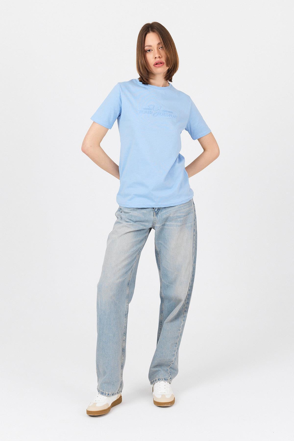 Mavi Yazı Kabartmalı Tişört 25223 - RAYS