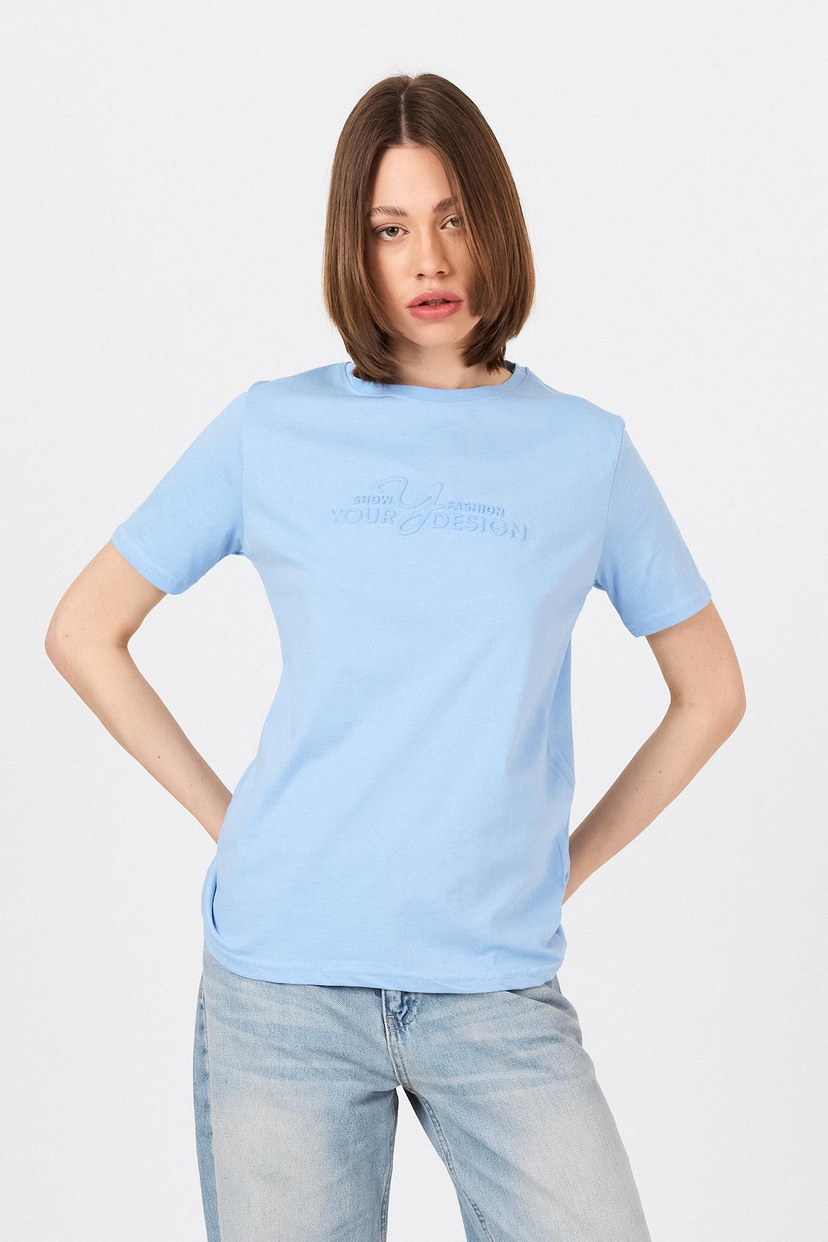 Mavi Yazı Kabartmalı Tişört 25223 - 3