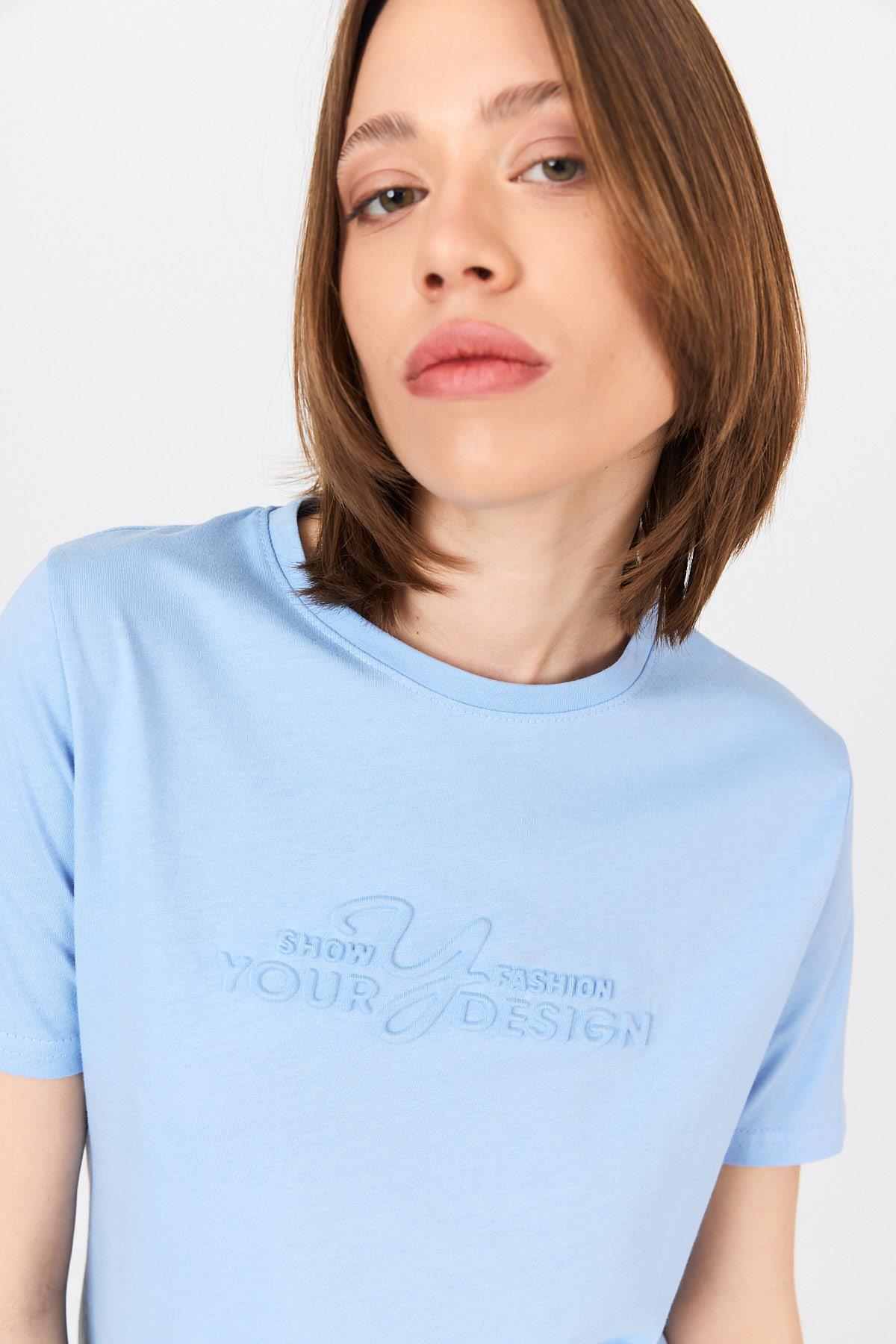 Mavi Yazı Kabartmalı Tişört 25223 - RAYS