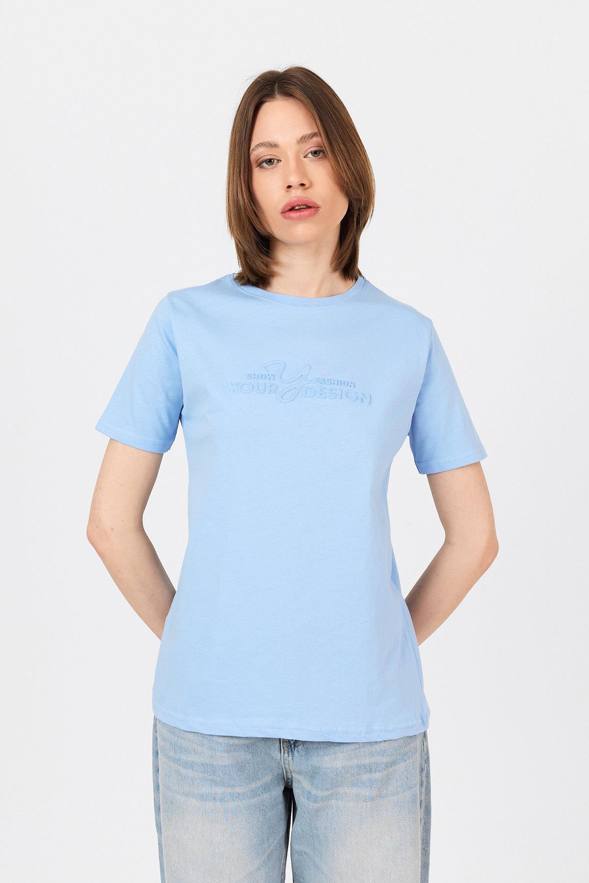 Mavi Yazı Kabartmalı Tişört 25223 - 7