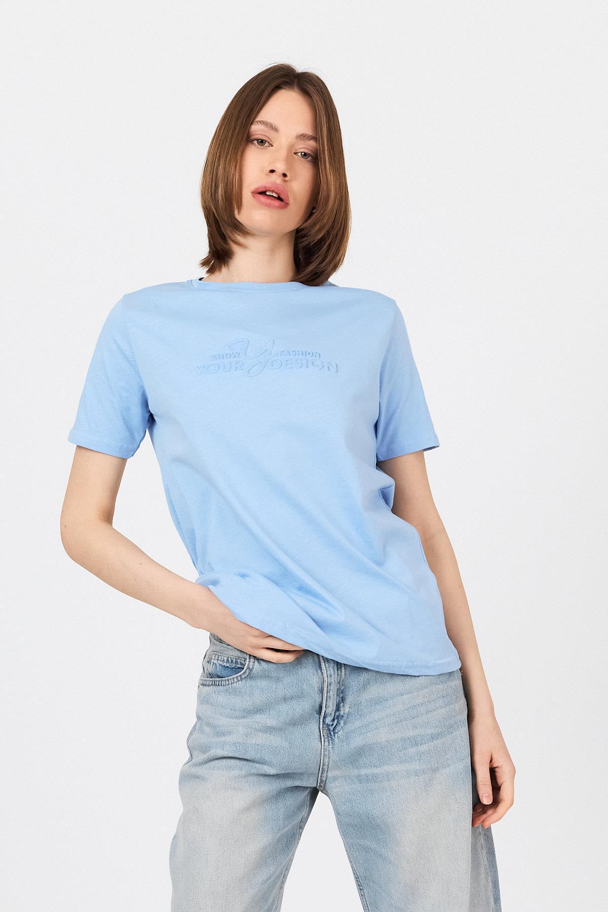 Mavi Yazı Kabartmalı Tişört 25223 - 8