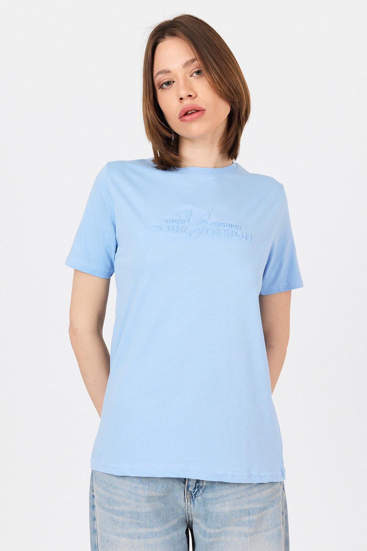 Mavi Yazı Kabartmalı Tişört 25223 - 6