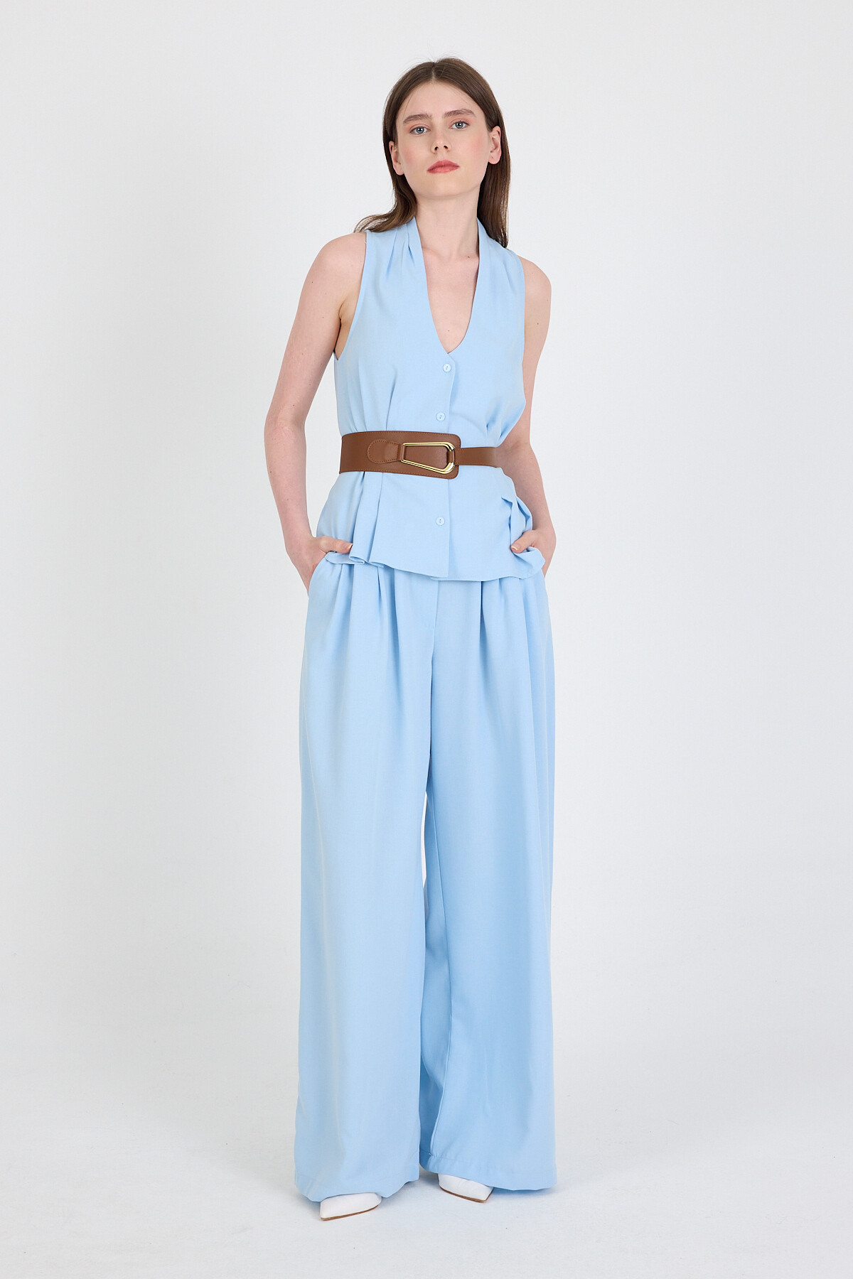 Mavi Yelekli Kemerli Pantolon Takım 5254 - 2