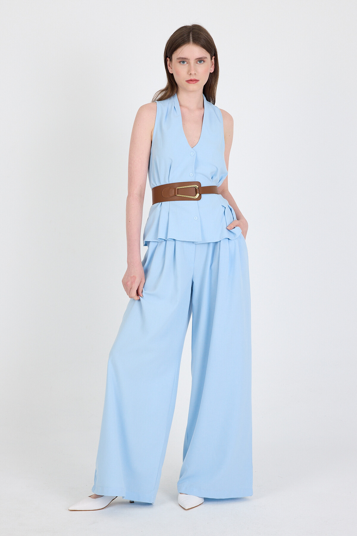 Mavi Yelekli Kemerli Pantolon Takım 5254 - 3