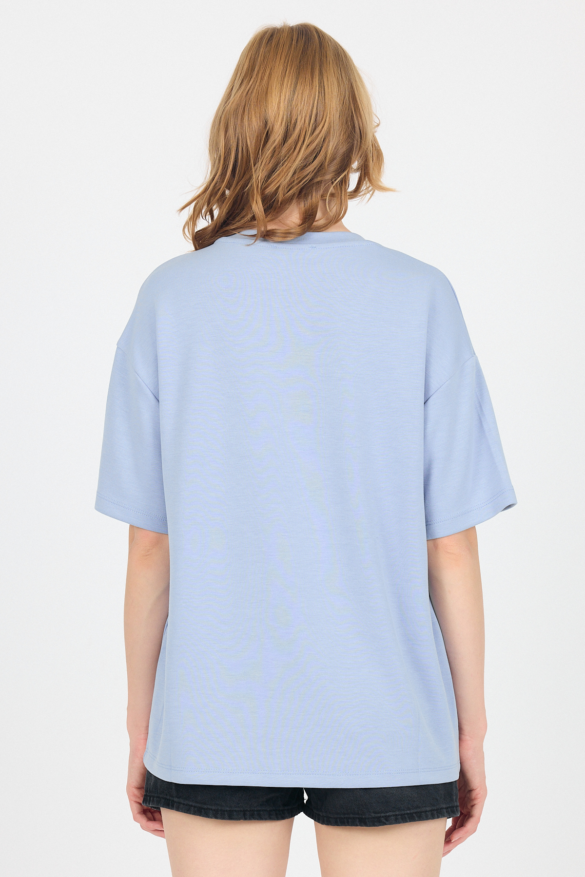 Mavi Yumuşak Dokulu Yazı Baskılı Oversize Tişört 6265 - 5