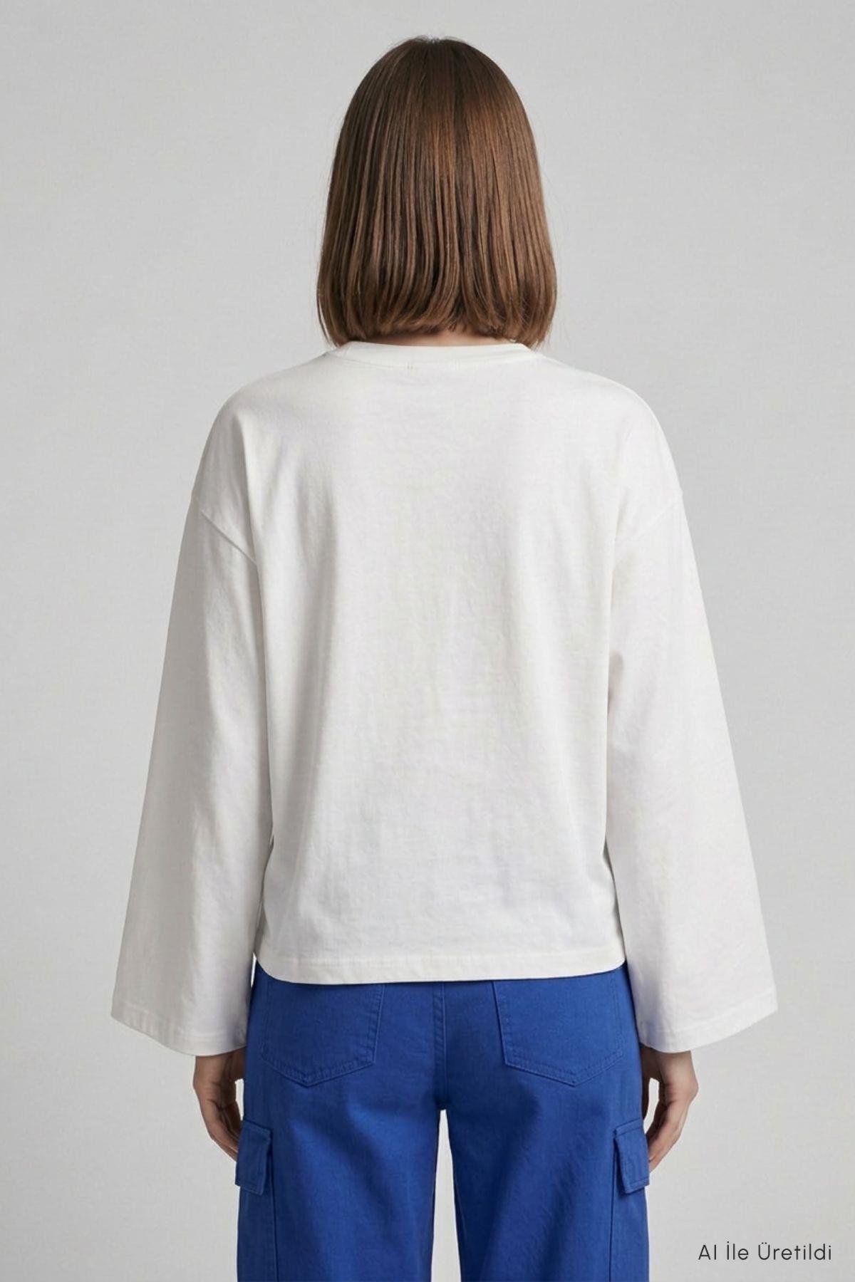 Meyve Baskılı Geniş Kol Oversize Body 31155 Ekru - 5