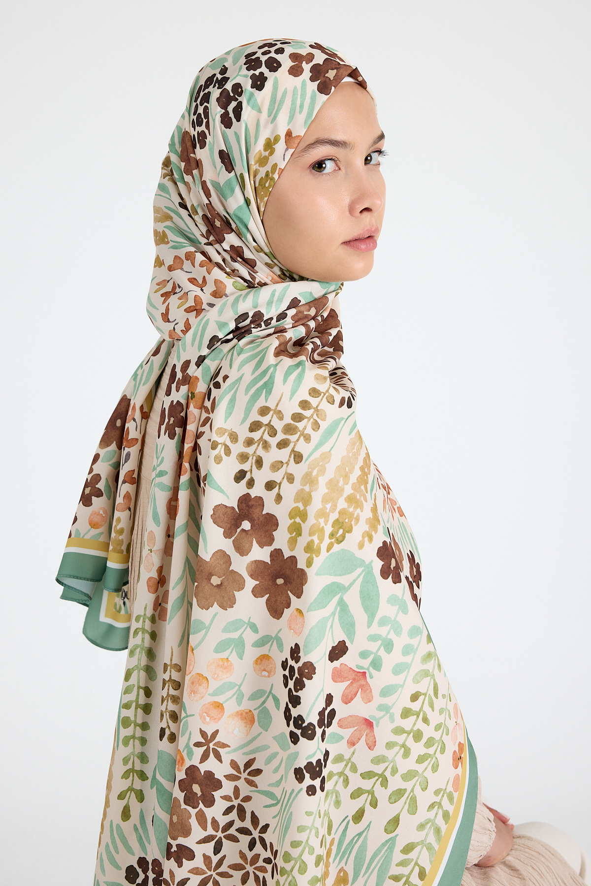 Mint Çiçek Desenli Şal 5677 - 3