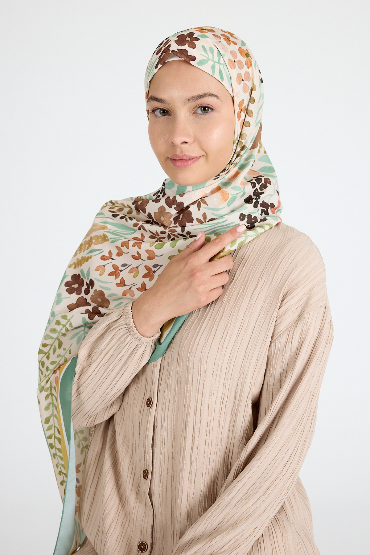 Mint Çiçek Desenli Şal 5677 - 5