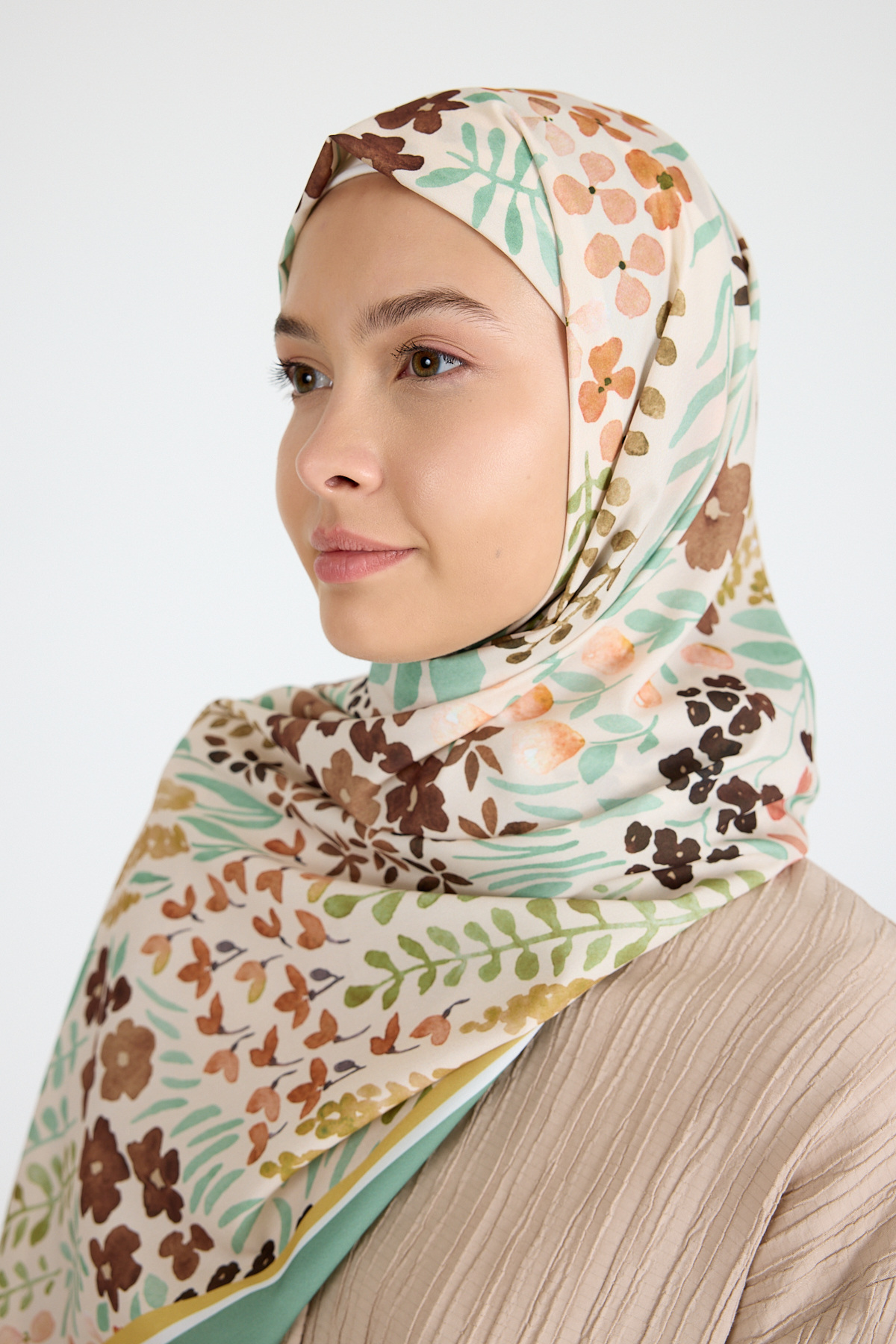 Mint Çiçek Desenli Şal 5677 - 4