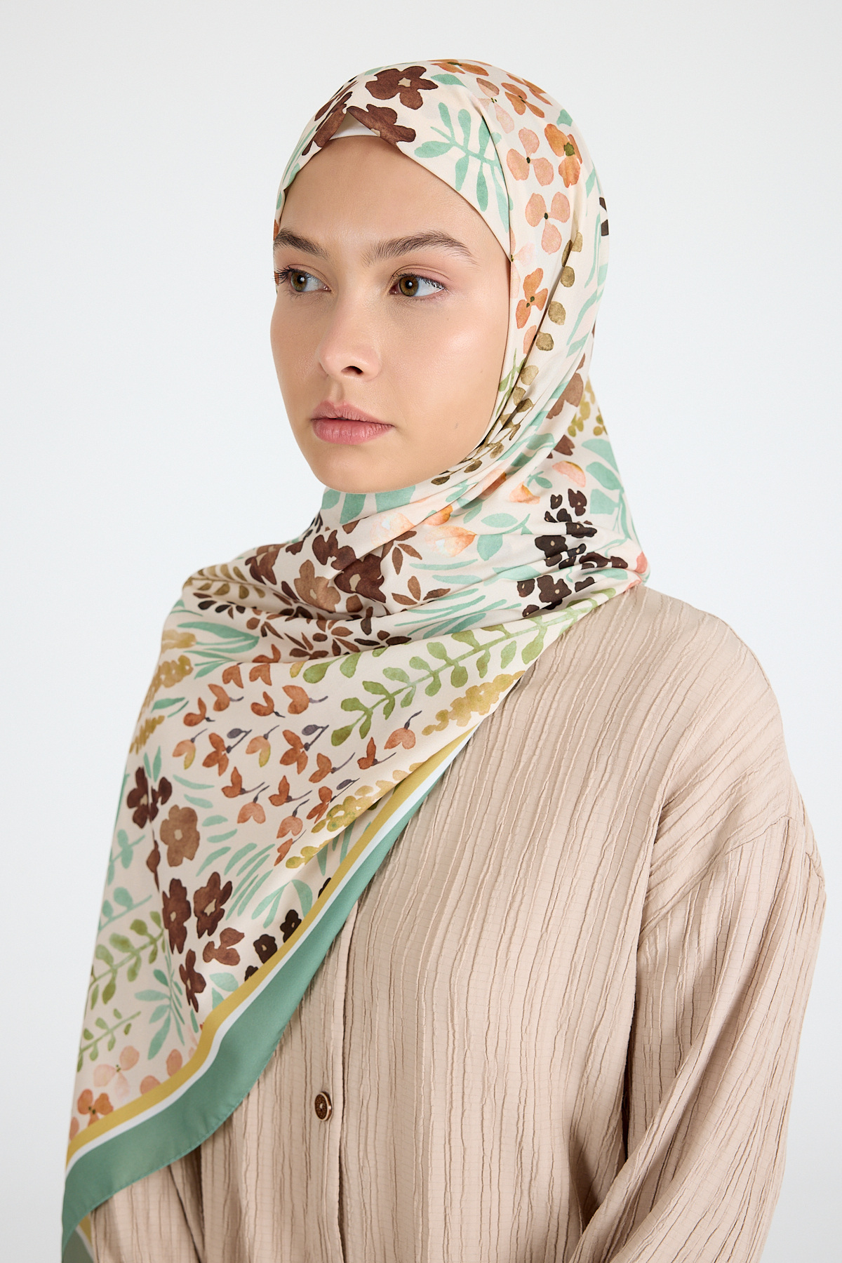 Mint Çiçek Desenli Şal 5677 - 2