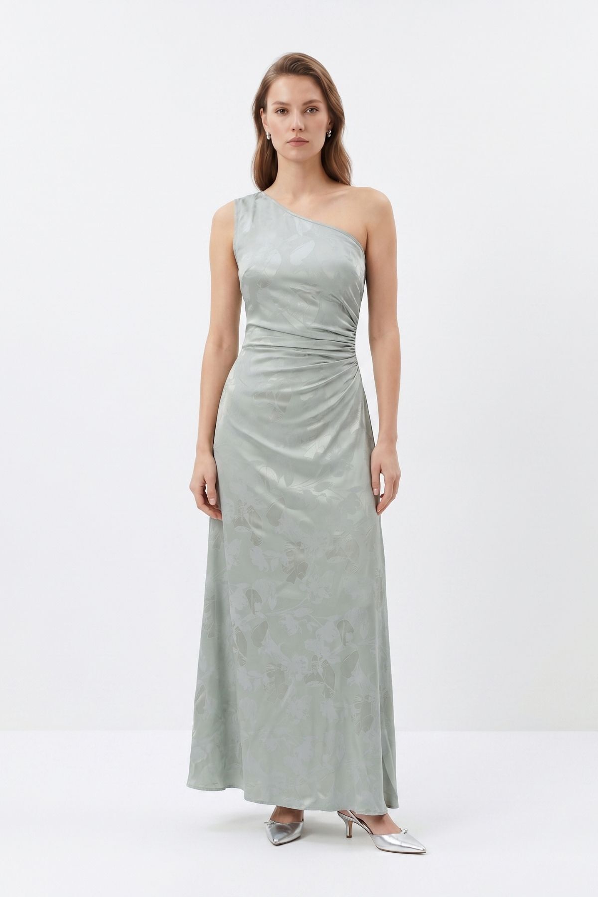 Tek Omuz Bel Dekolte Uzun Elbise 251654 Mint - 1