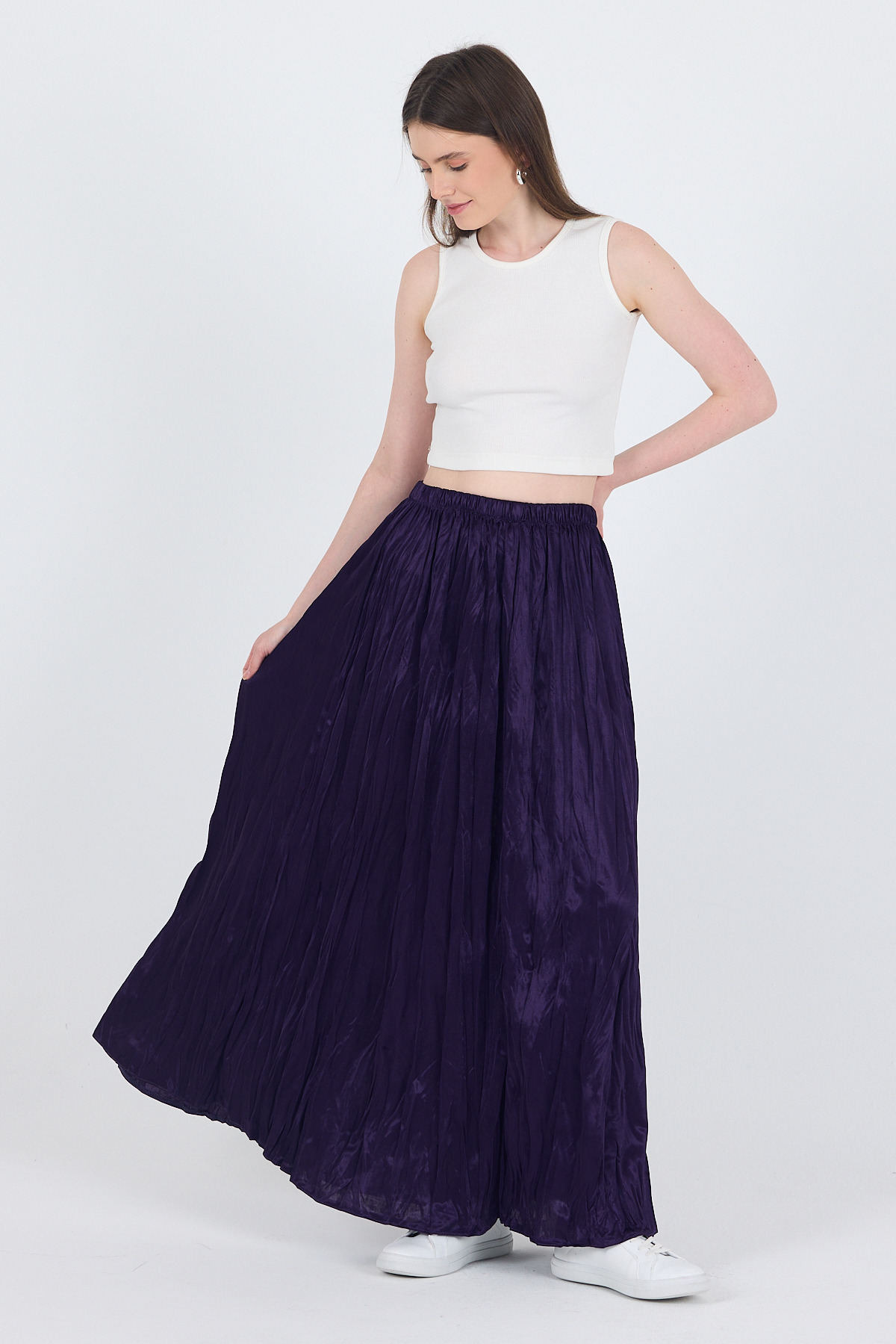 Mor Bel Lastikli Kırışık Kumaş Etek 3483 - RAYS