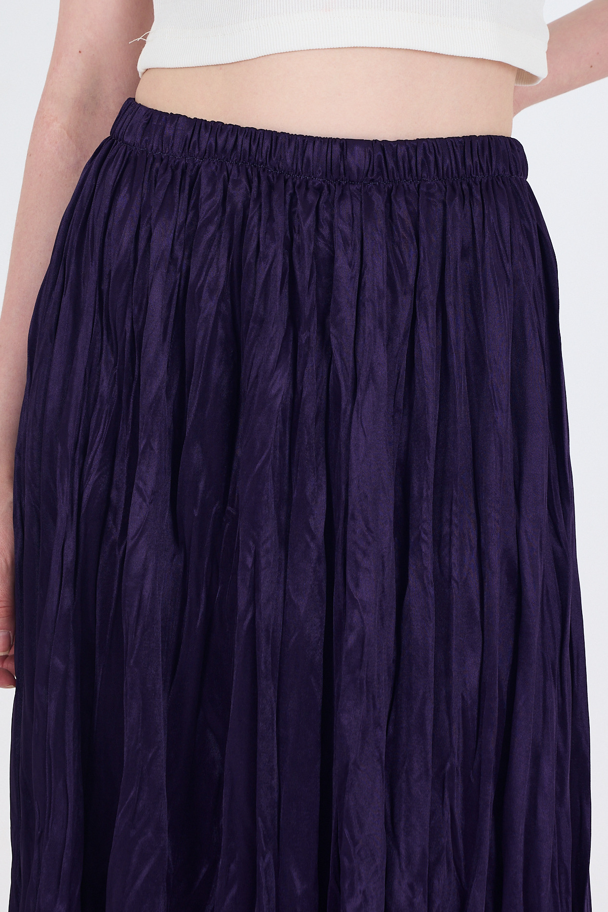 Mor Bel Lastikli Kırışık Kumaş Etek 3483 - 4