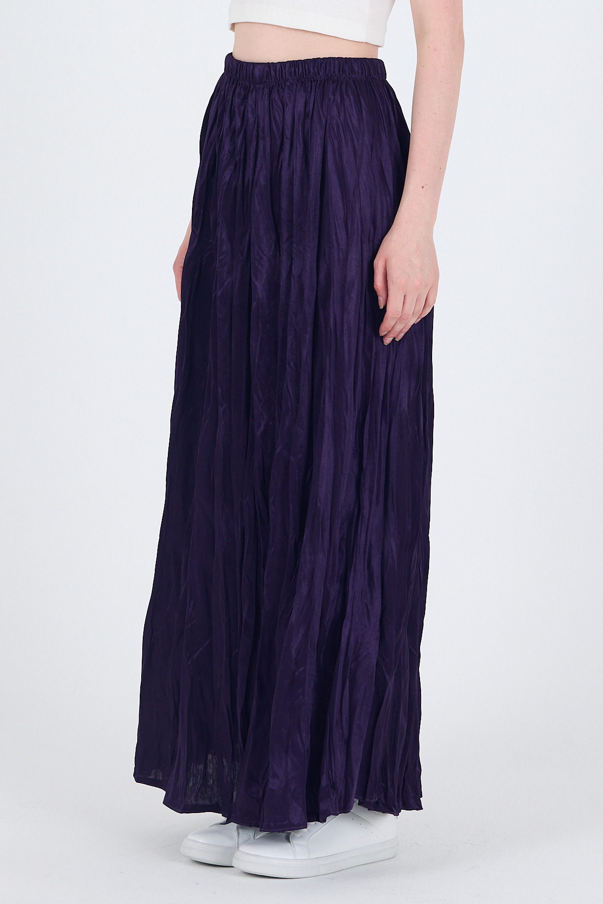 Mor Bel Lastikli Kırışık Kumaş Etek 3483 - 5