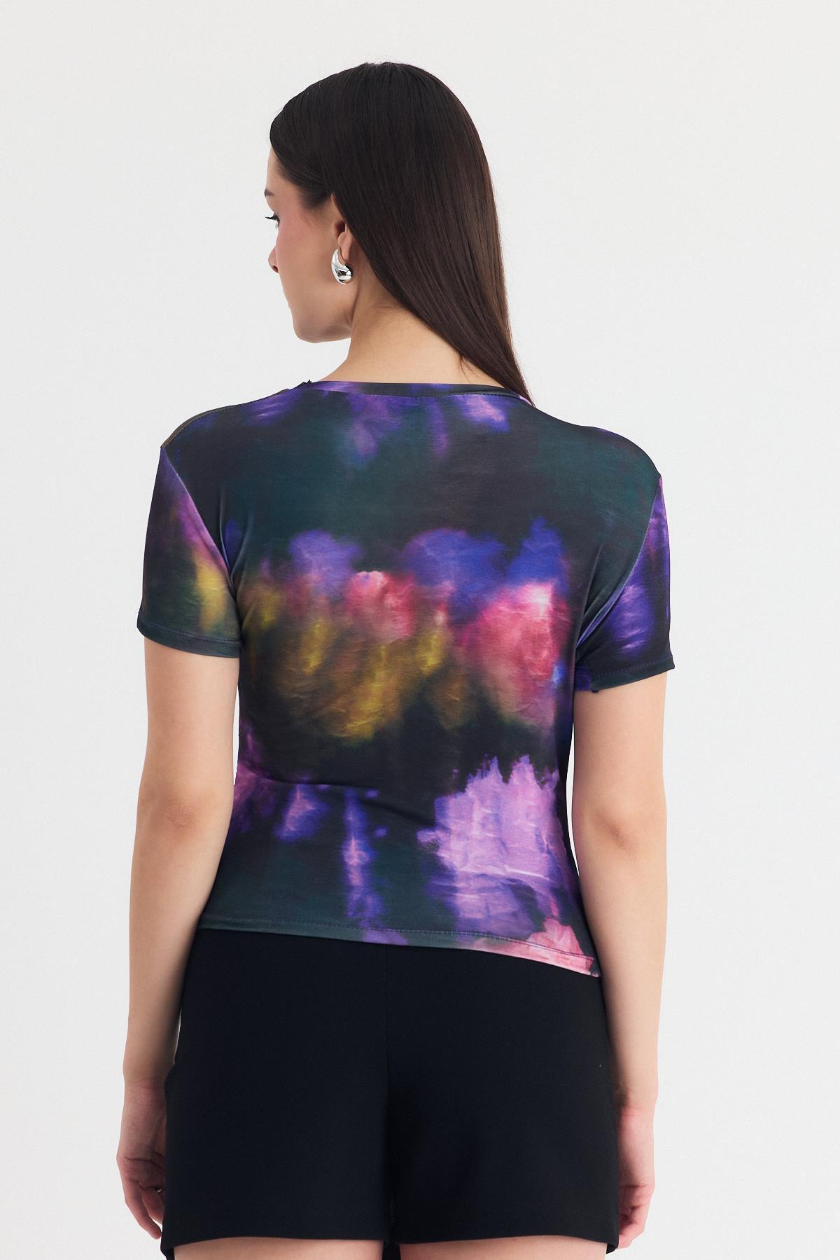 Mor Desenli Büzgülü Sandy Bluz 12303 - 5