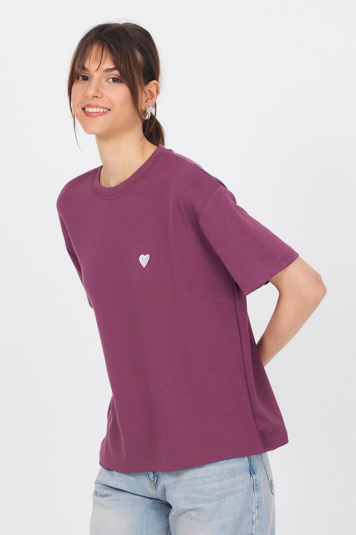 Mor Kalp Nakışlı Premium Kumaş Tişört 6218 - RAYS