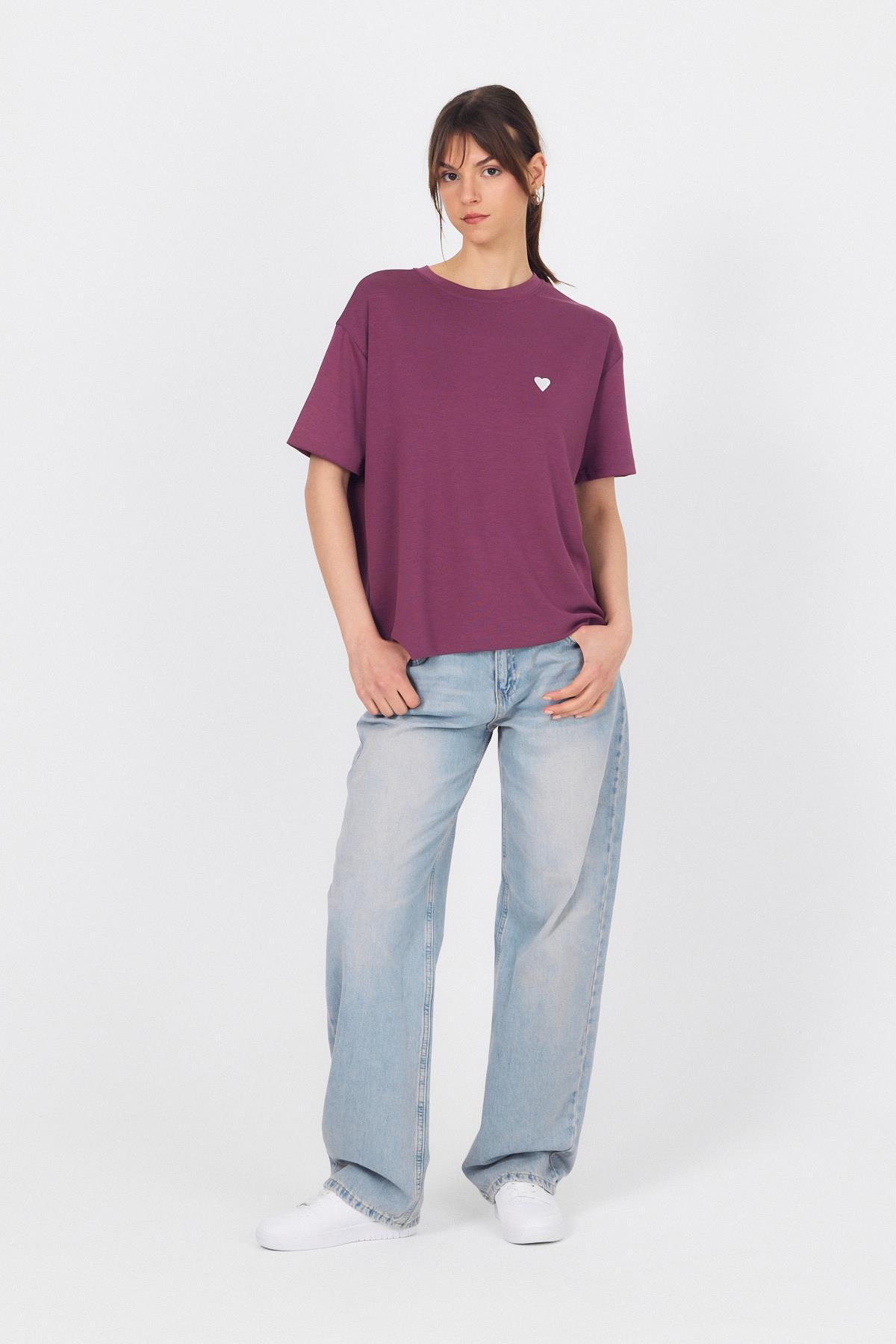 Mor Kalp Nakışlı Premium Kumaş Tişört 6218 - 2