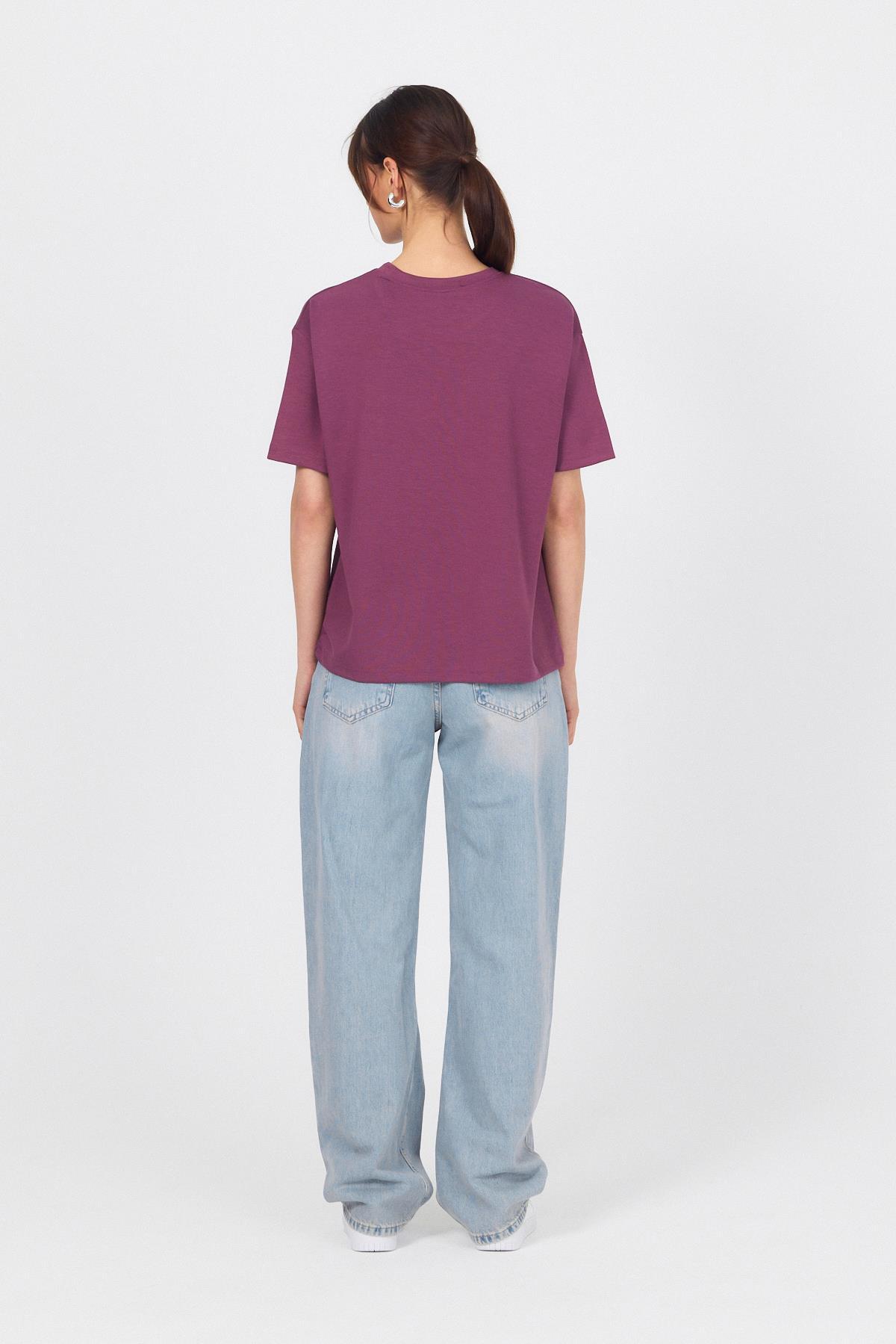 Mor Kalp Nakışlı Premium Kumaş Tişört 6218 - 7