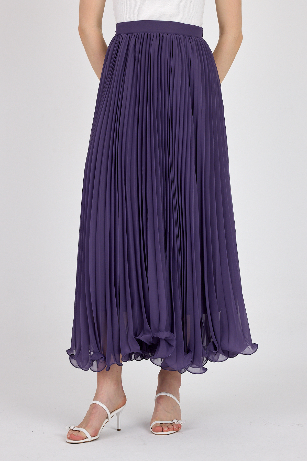 Mor Şifon Piliseli Yüksek Bel Maxi Etek 1003 - 3