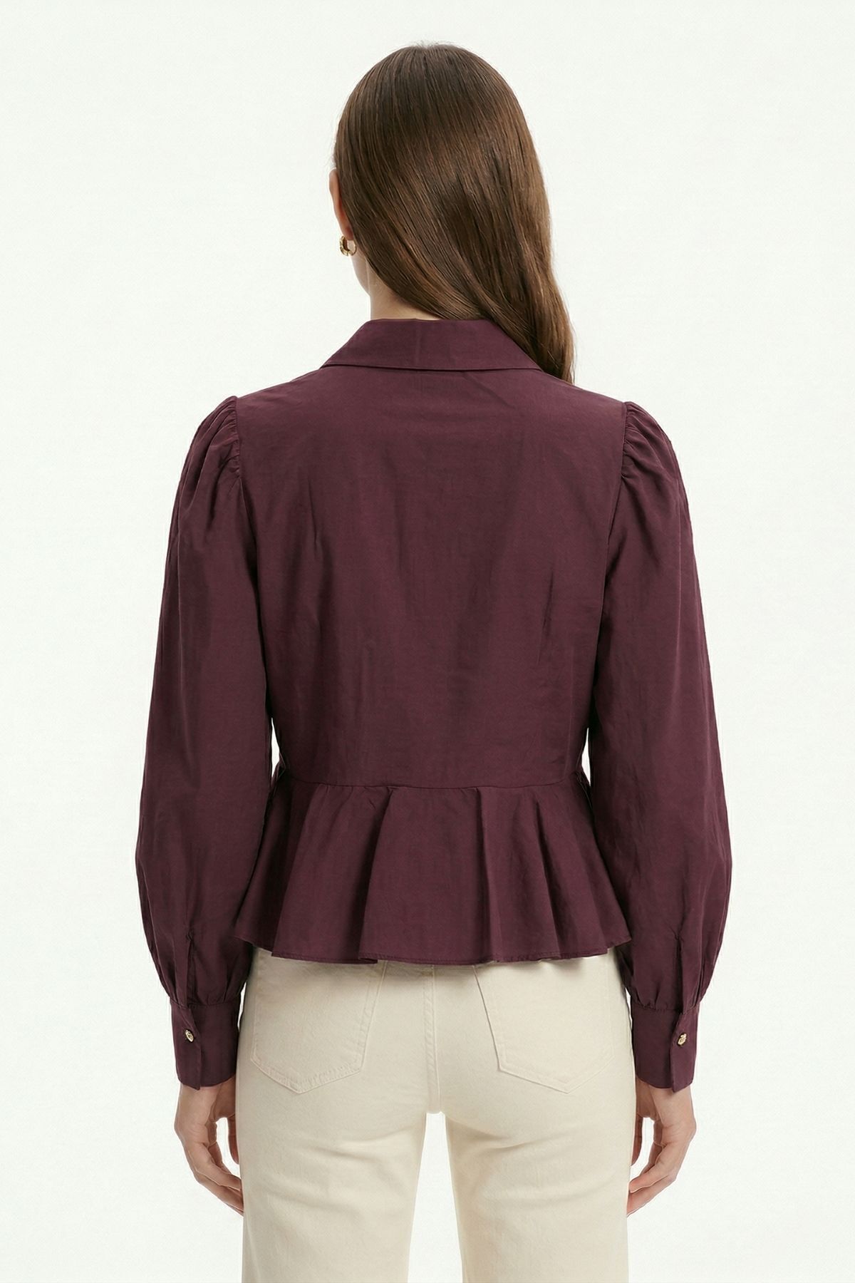 Mürdüm Balon Kollu Volanlı Bluz 0095 - RAYS