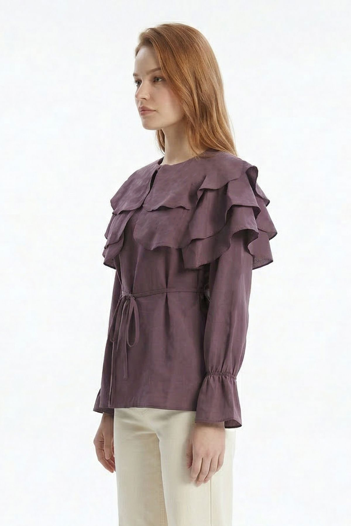 Mürdüm Büzgülü Balon Kol Kat Kat Bluz 0062 - RAYS (1)