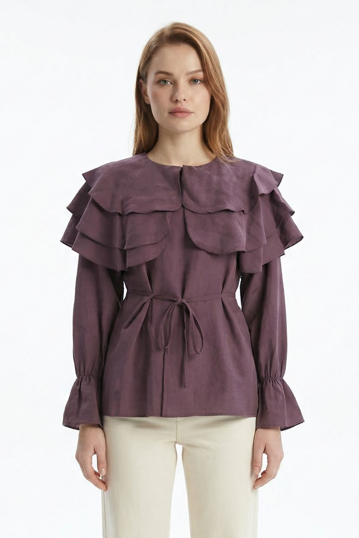 Mürdüm Büzgülü Balon Kol Kat Kat Bluz 0062 - RAYS