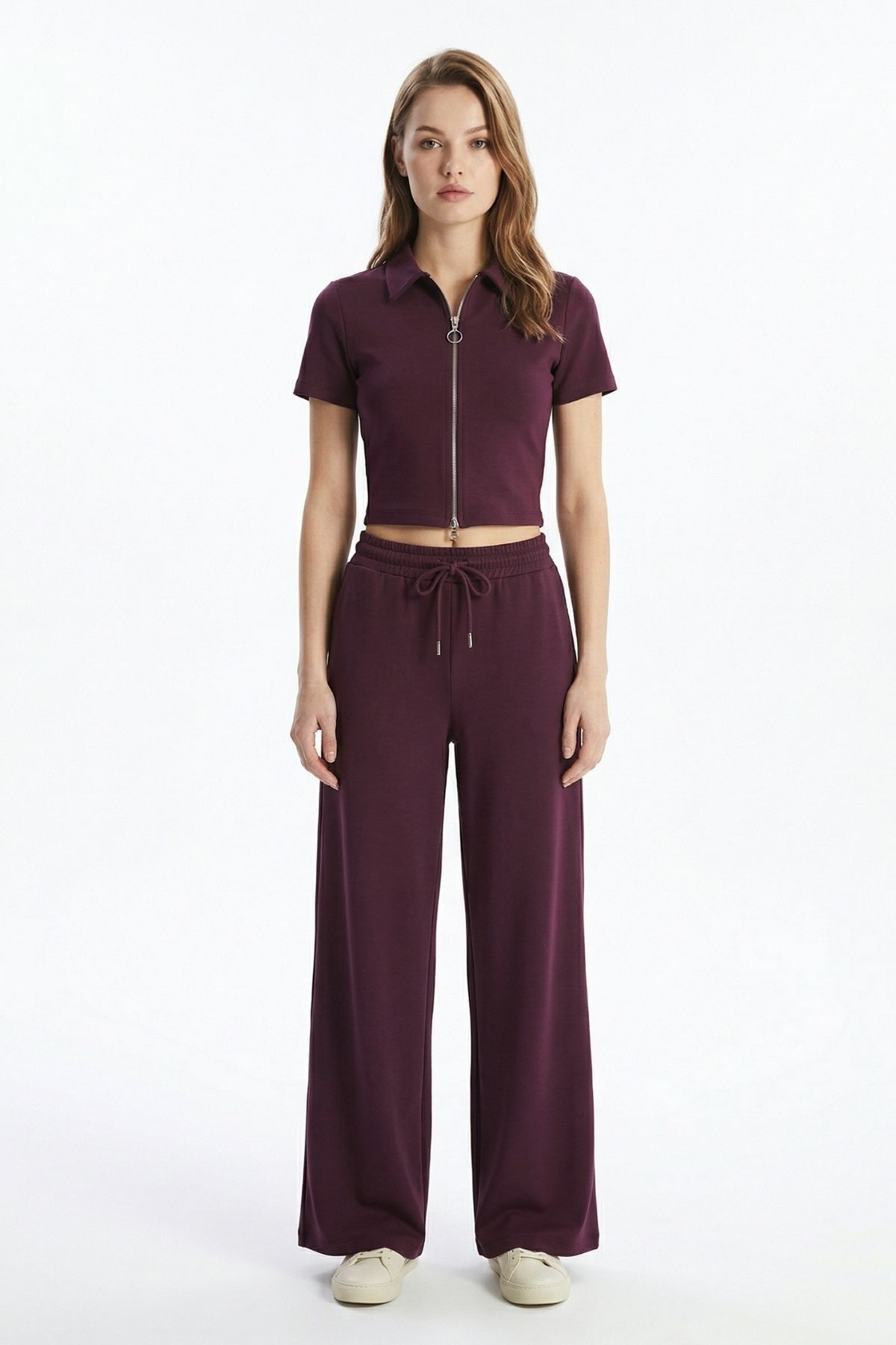 Mürdüm Fermuarlı Gömlek Yaka Eşofman Takım 0426 - 2