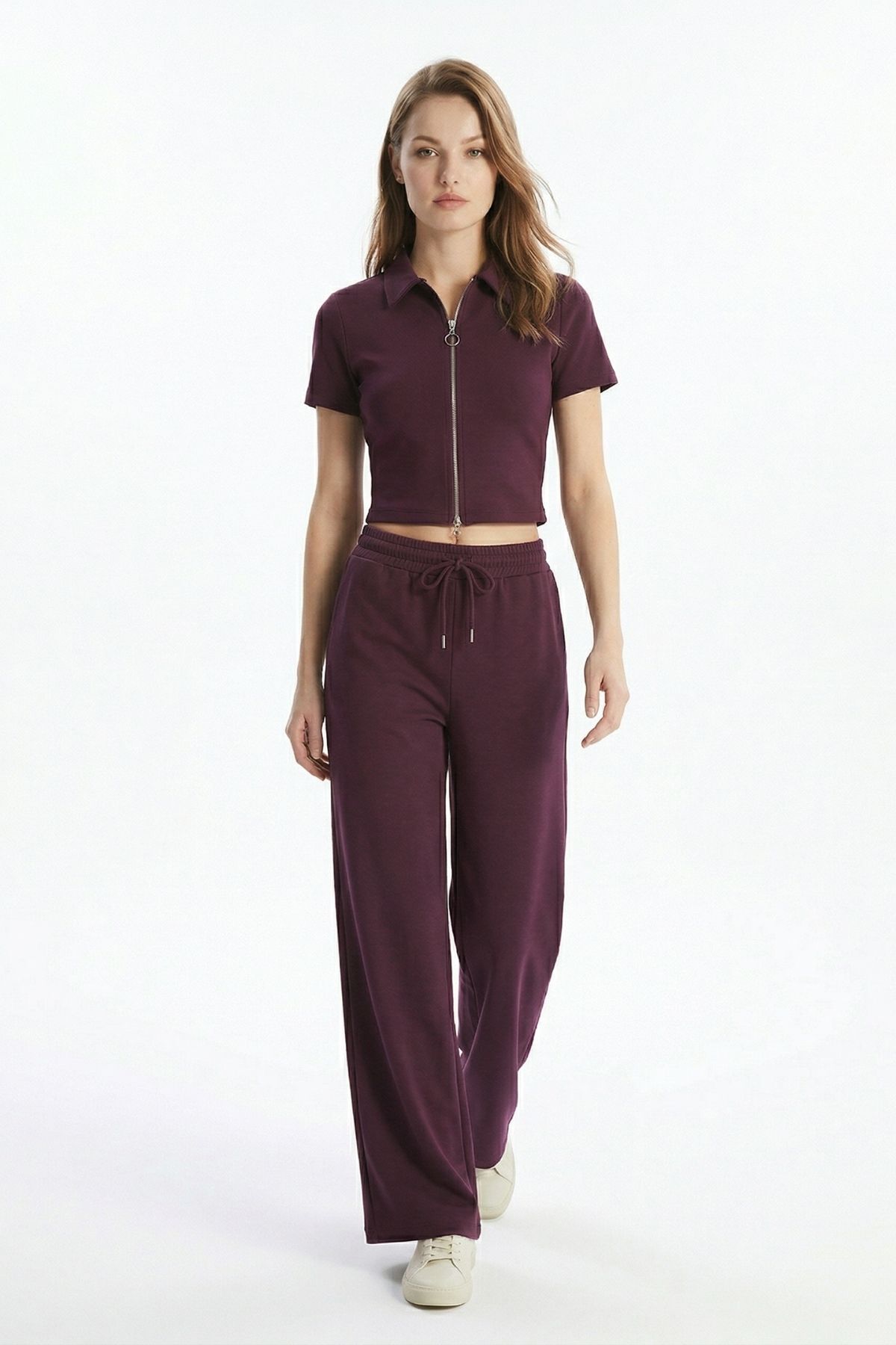 Mürdüm Fermuarlı Gömlek Yaka Eşofman Takım 0426 - RAYS