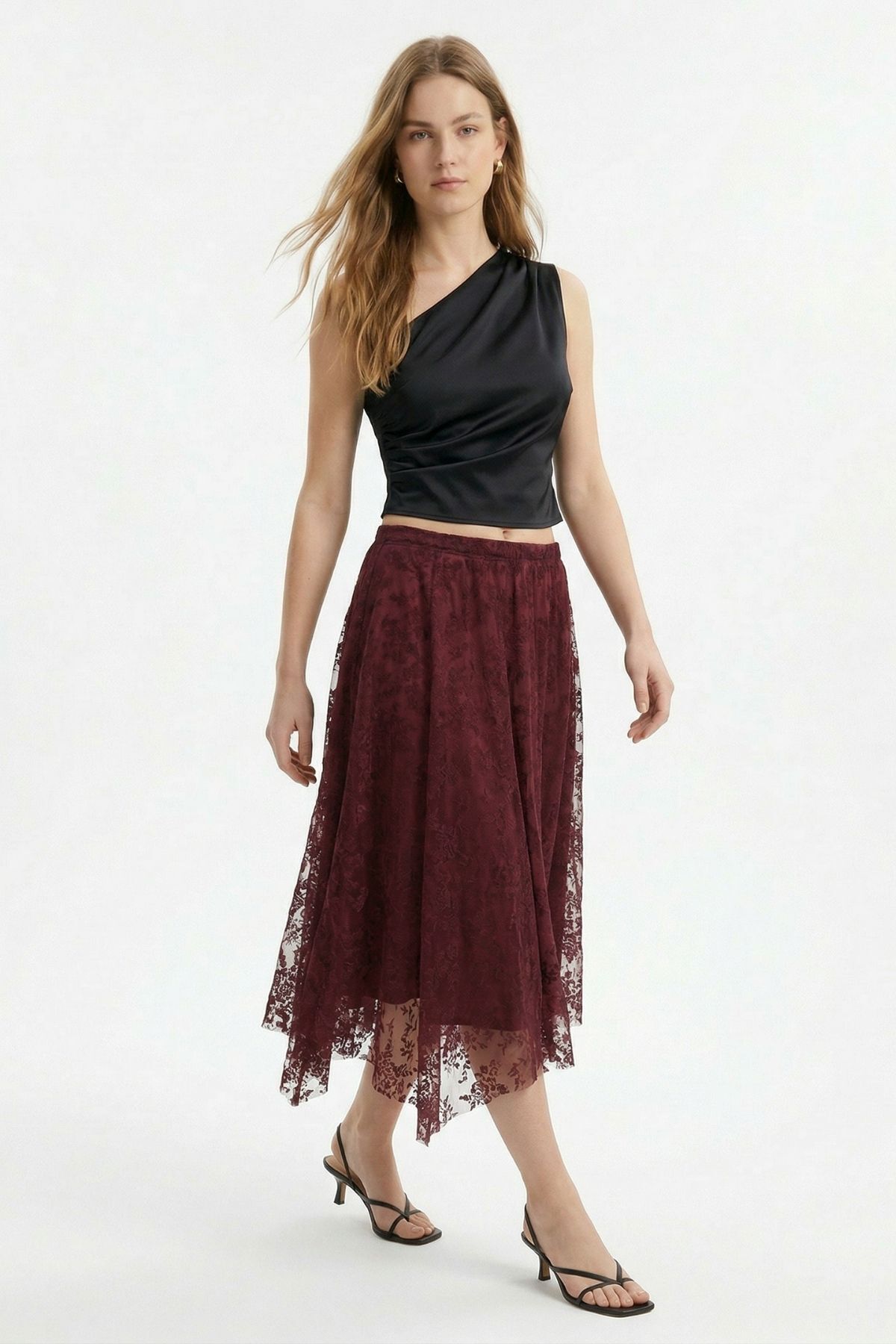 Mürdüm Flok Desen Etek 8455A - 1