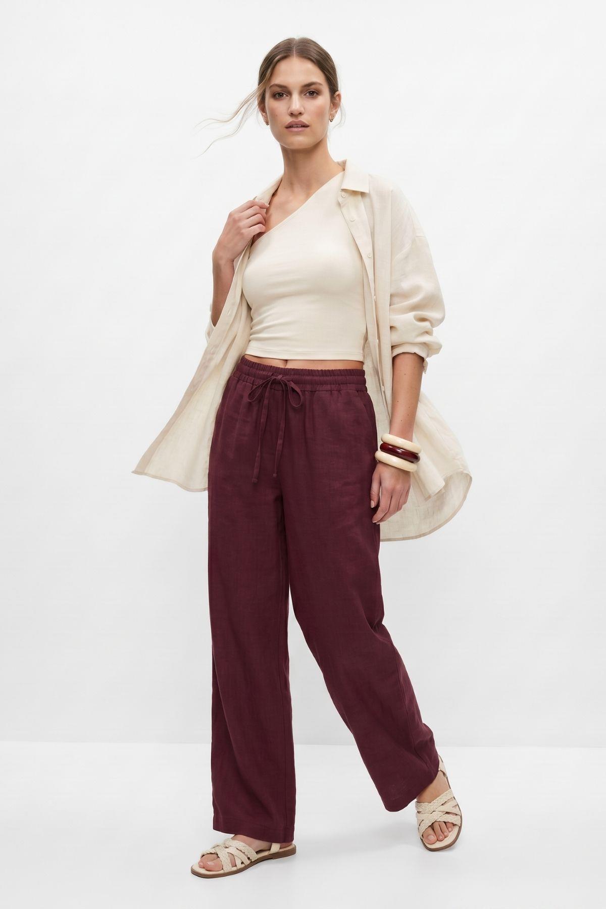 Mürdüm Geniş Paça Pantolon 8561A - RAYS