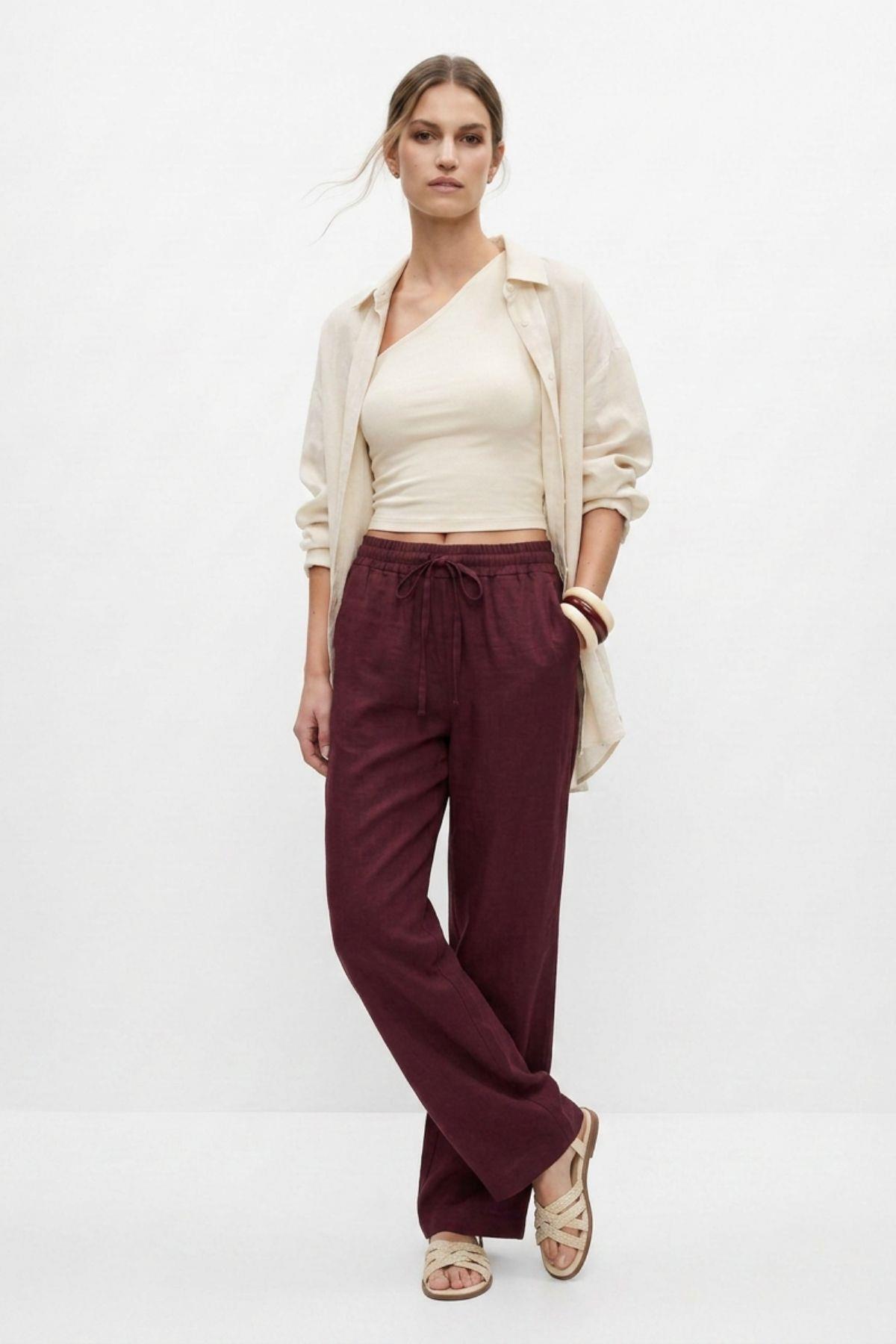 Geniş Paça Pantolon 8561A Mürdüm - RAYS