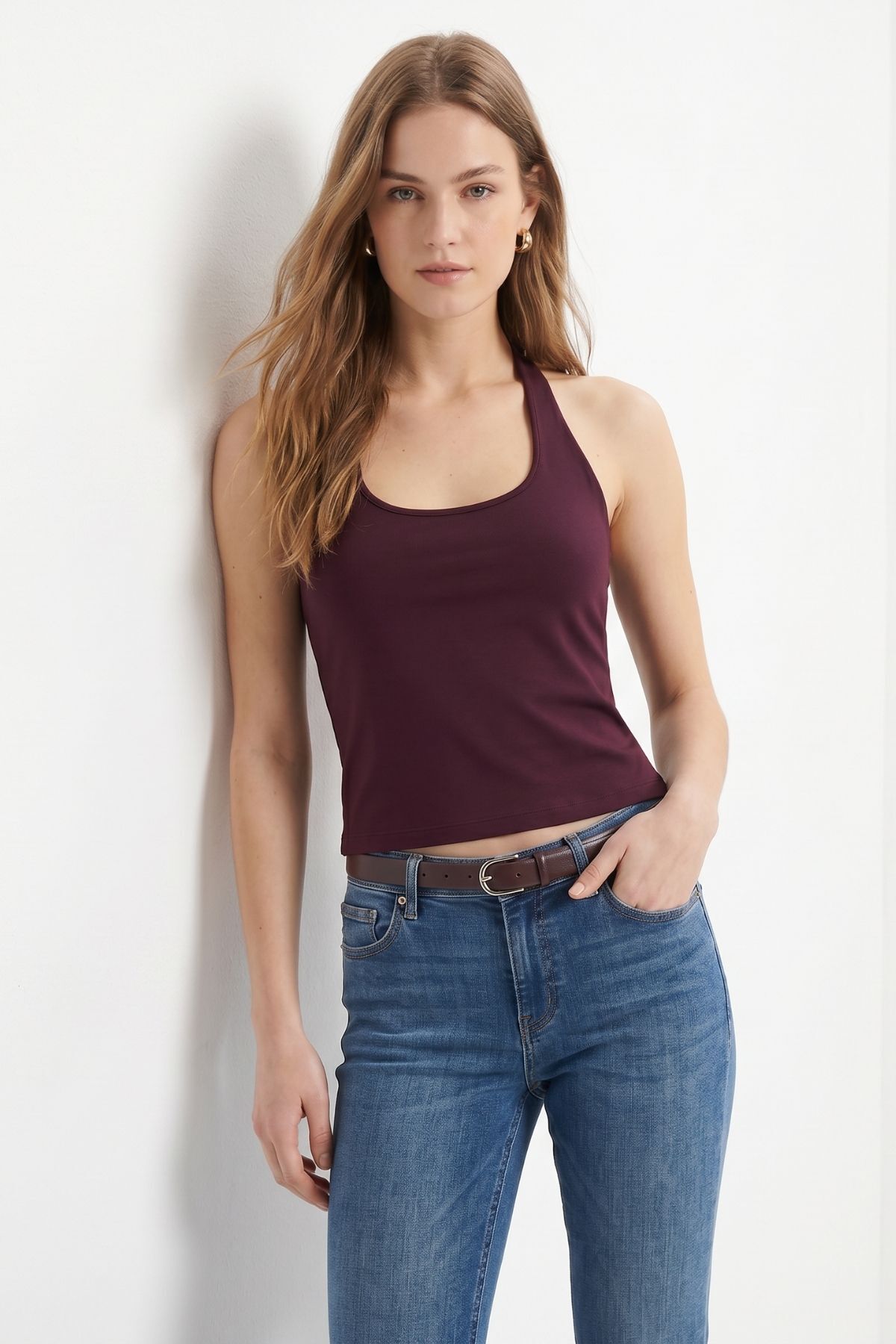 Mürdüm Halter Yaka Bluz 2735 - RAYS