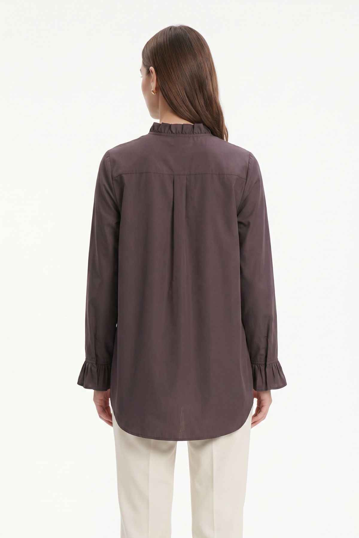 Mürdüm İspanyol Kollu Pileli Gömlek 0057 - 3