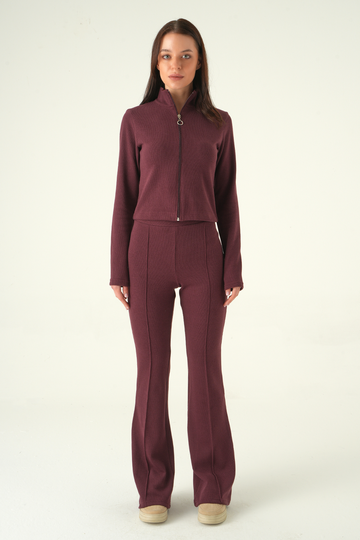 Mürdüm İspanyol Paça Pantolon Hırka Takım 3098A - RAYS