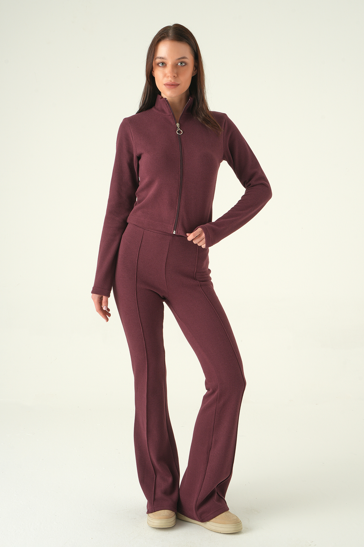 Mürdüm İspanyol Paça Pantolon Hırka Takım 3098A - RAYS