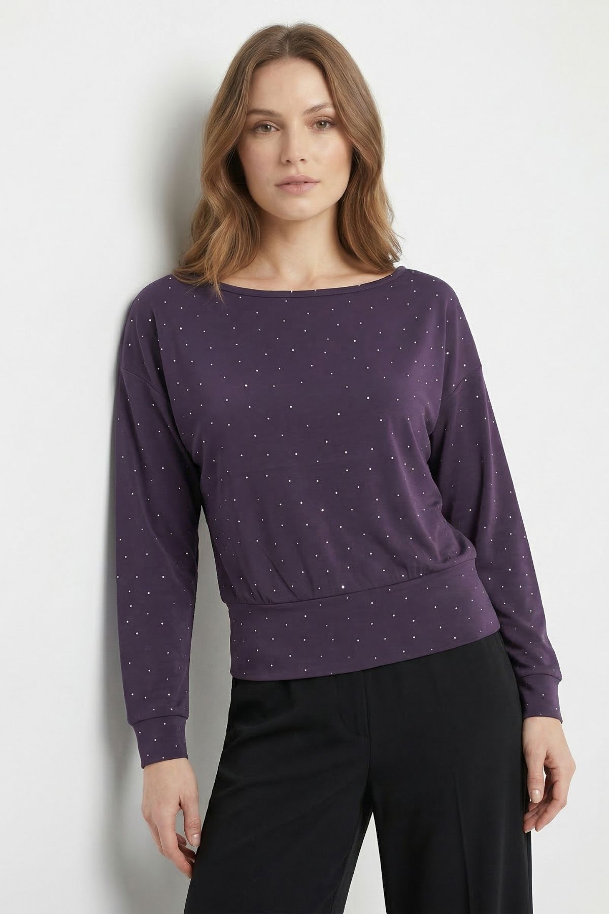 Mürdüm Kayık Yaka Taş Detaylı Bluz 8364 - RAYS (1)