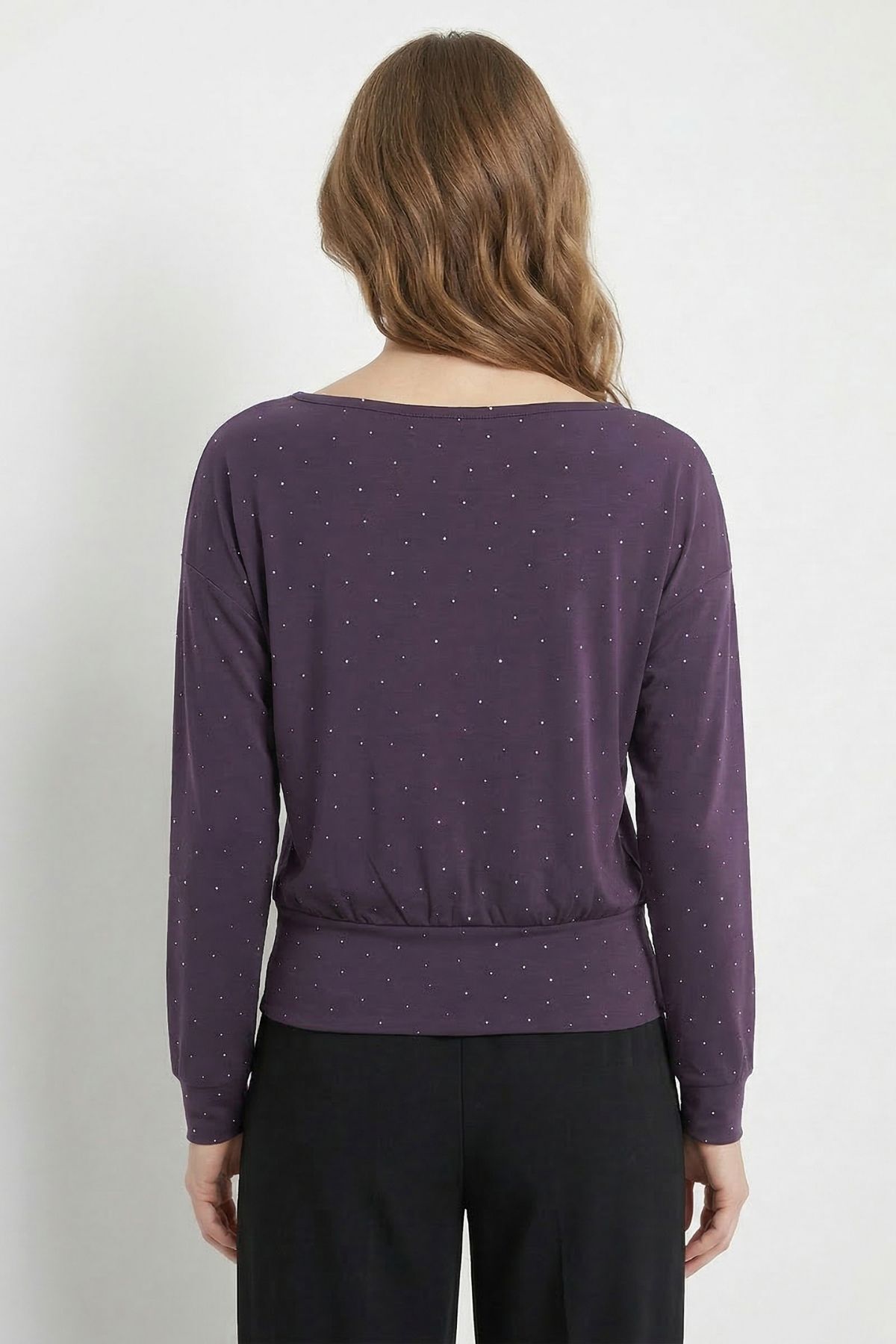 Mürdüm Kayık Yaka Taş Detaylı Bluz 8364 - 3