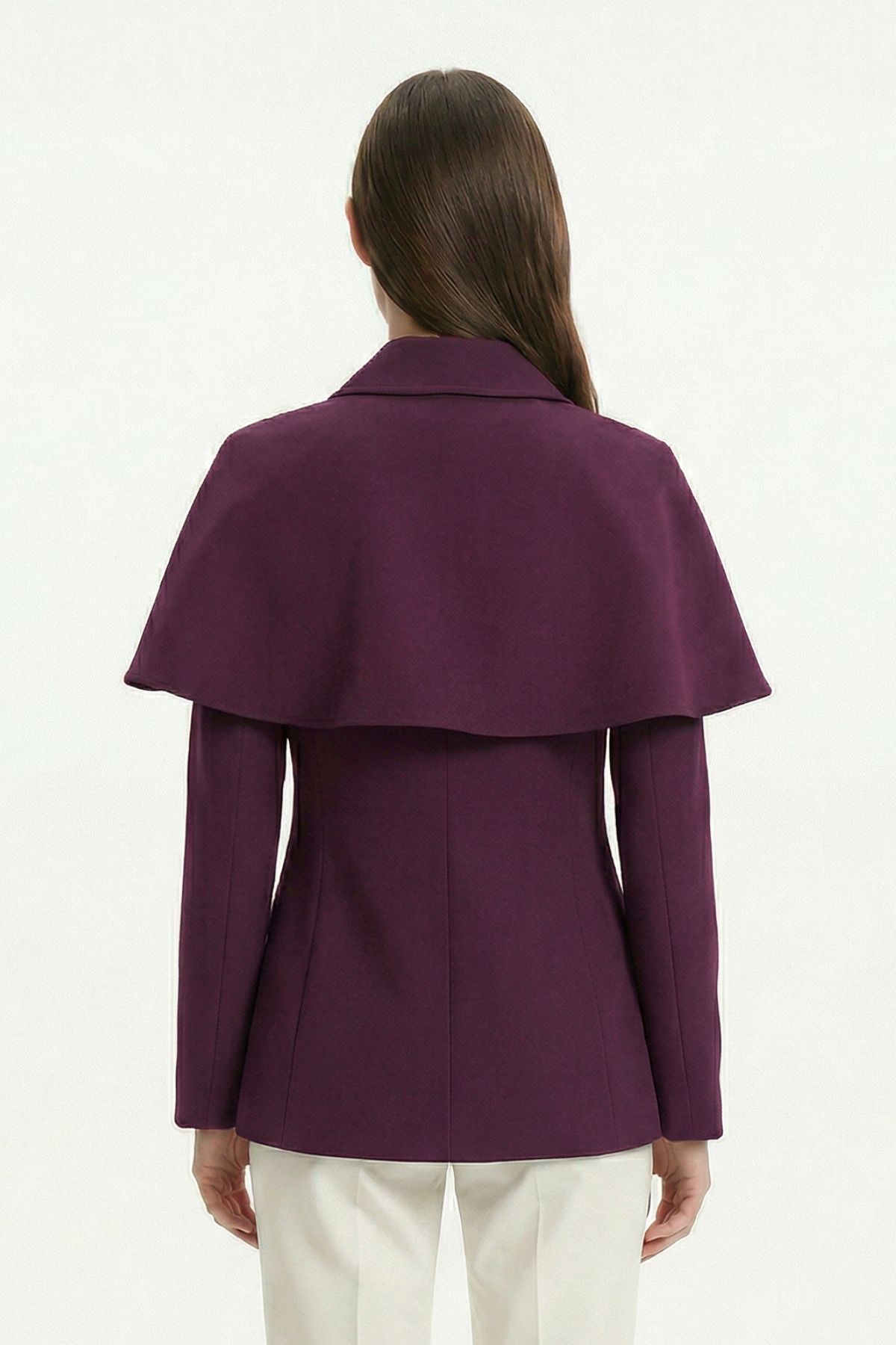 Mürdüm Pelerin Detay Düğmeli Ceket 7687 - 3