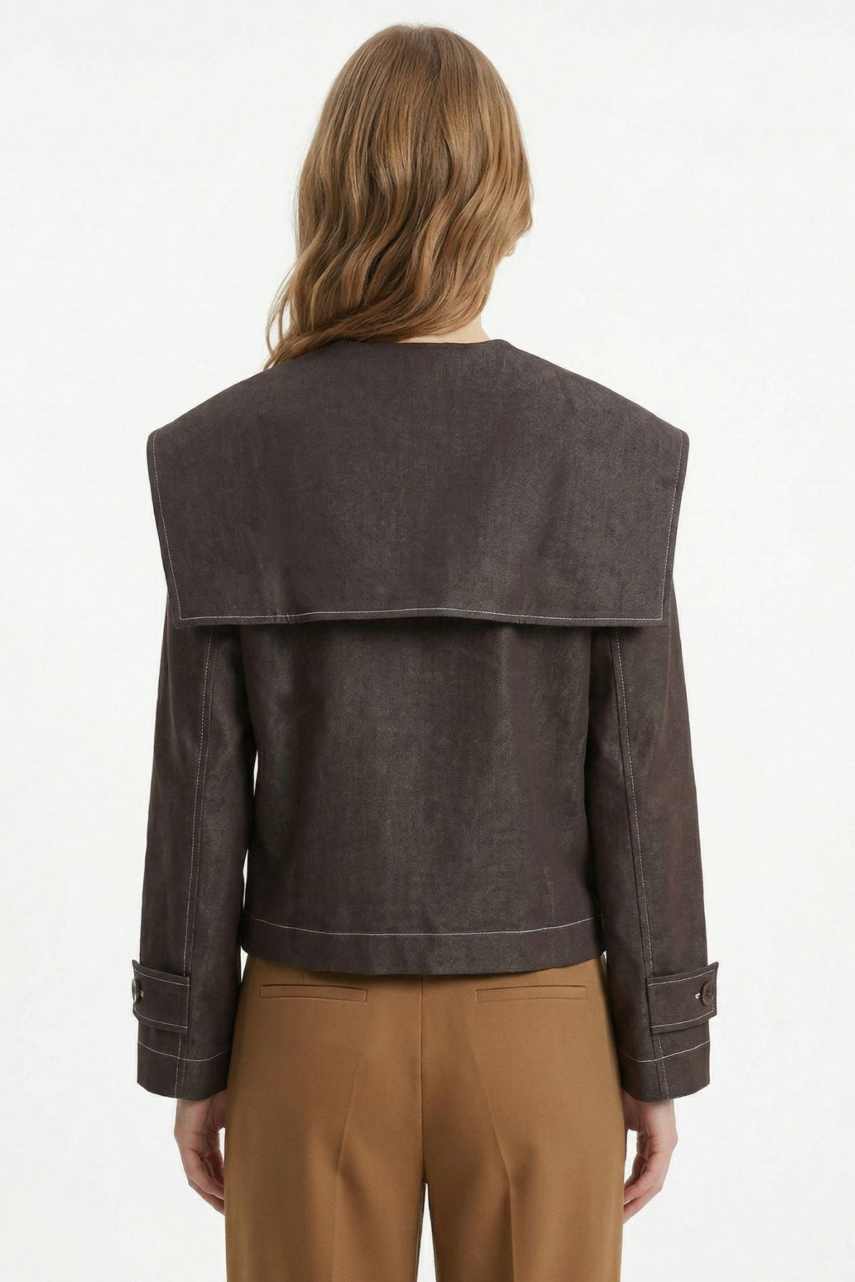 Mürdüm Pelerin Detay Düğmeli Denim Ceket 7681 - RAYS