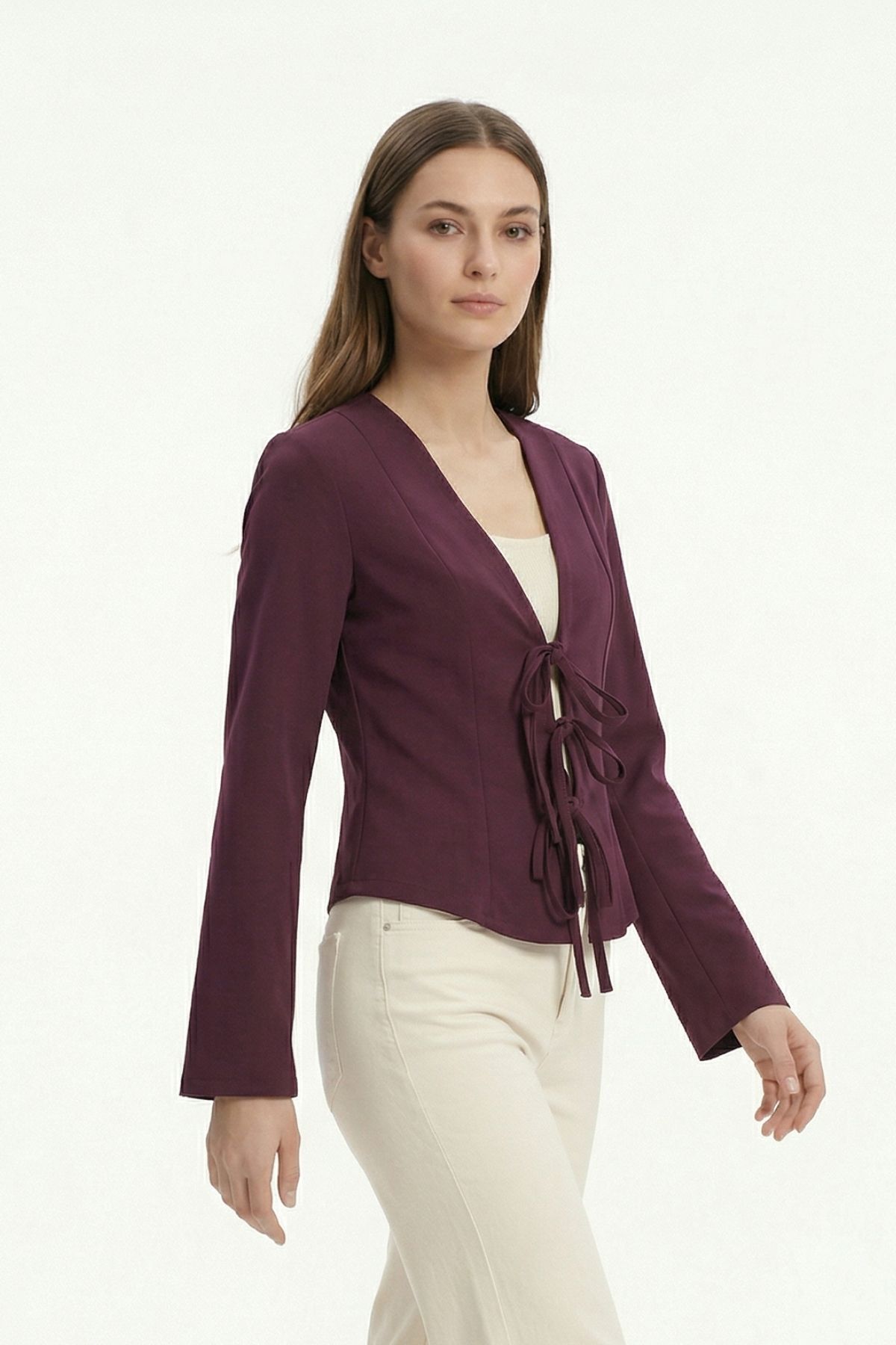 Mürdüm Pileli Bağlamalı Hırka 8142 