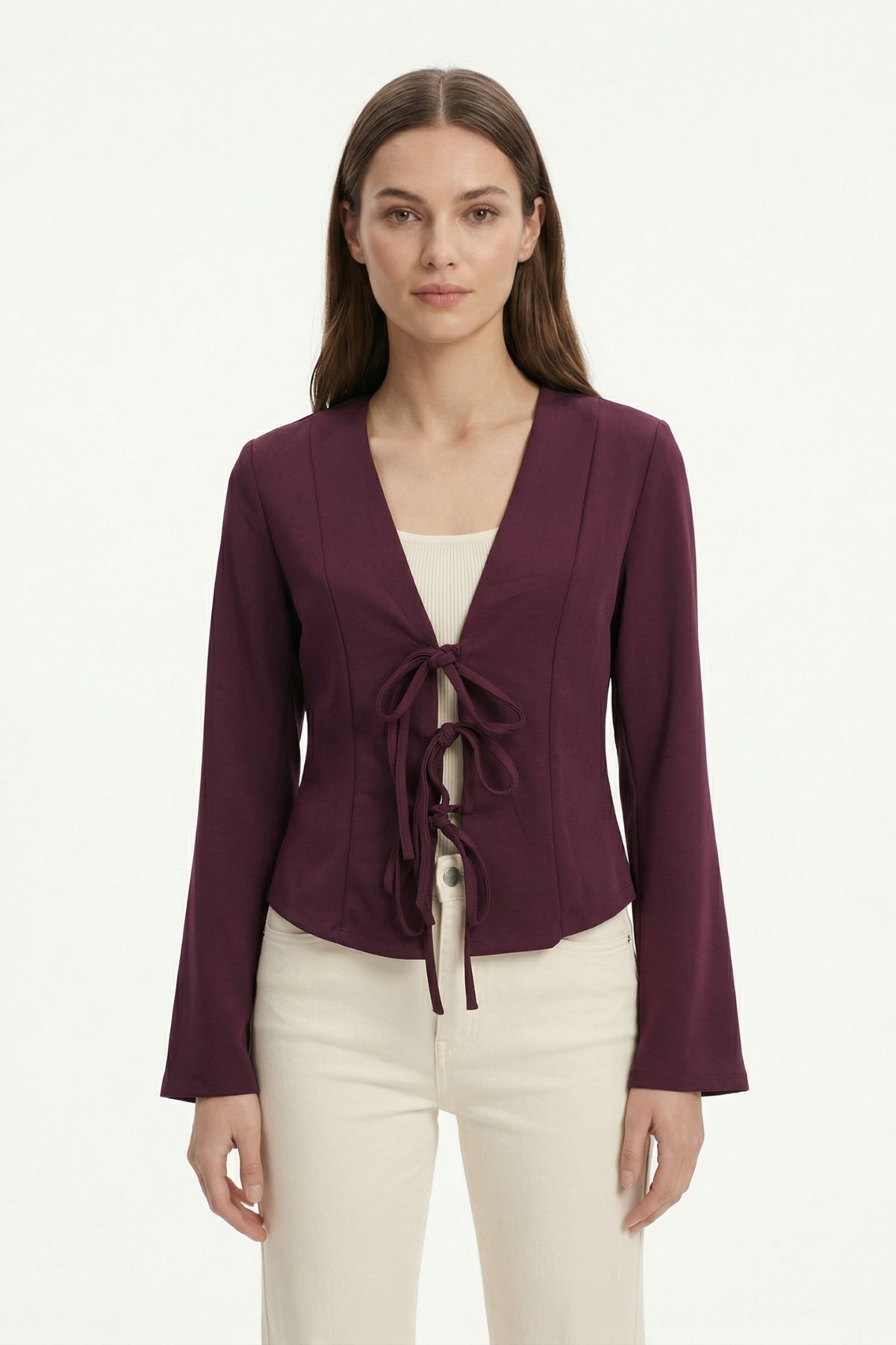 Mürdüm Pileli Bağlamalı Hırka 8142 - 2