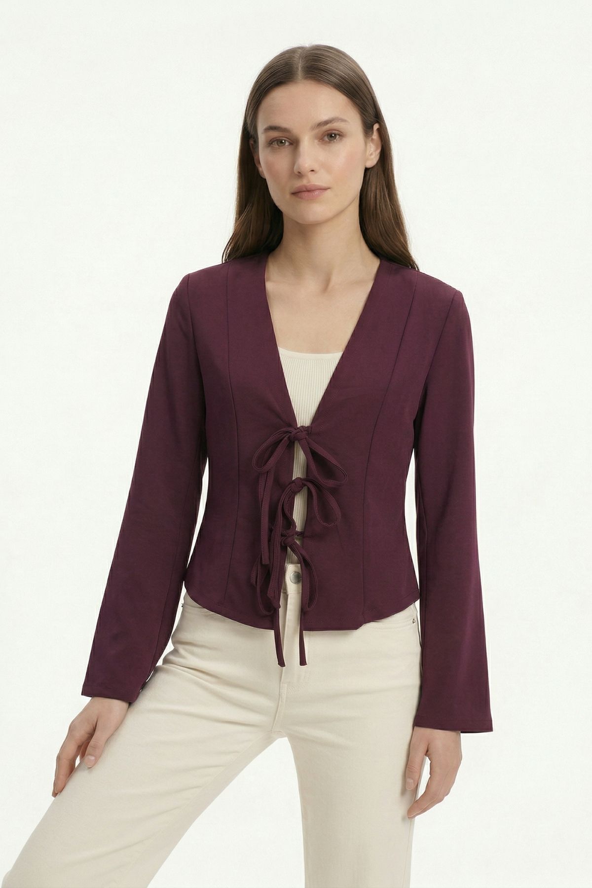 Mürdüm Pileli Bağlamalı Hırka 8142 - 3