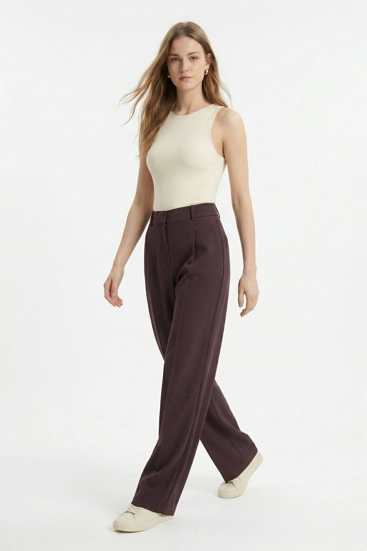 Mürdüm Pileli Geniş Paça Pantolon 3867 - 1